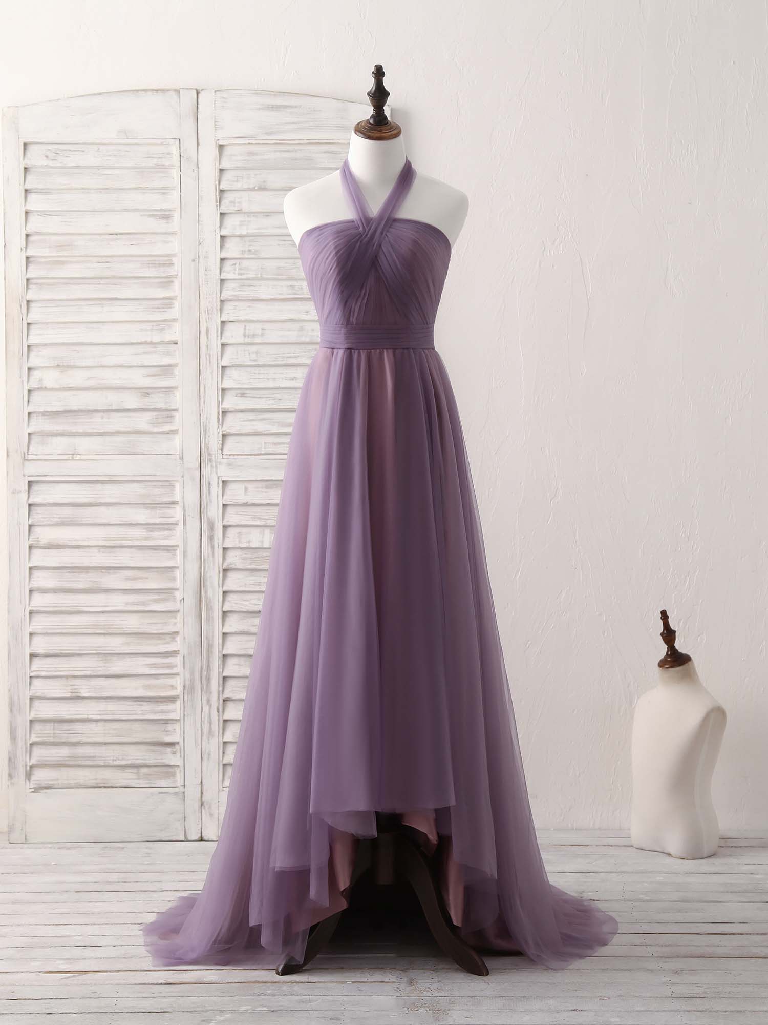 Elegant A-Line Tulle High-Low Long Prom Dress for Women - Simple Bridesmaid Gown for Formal Events & Wedding Parties