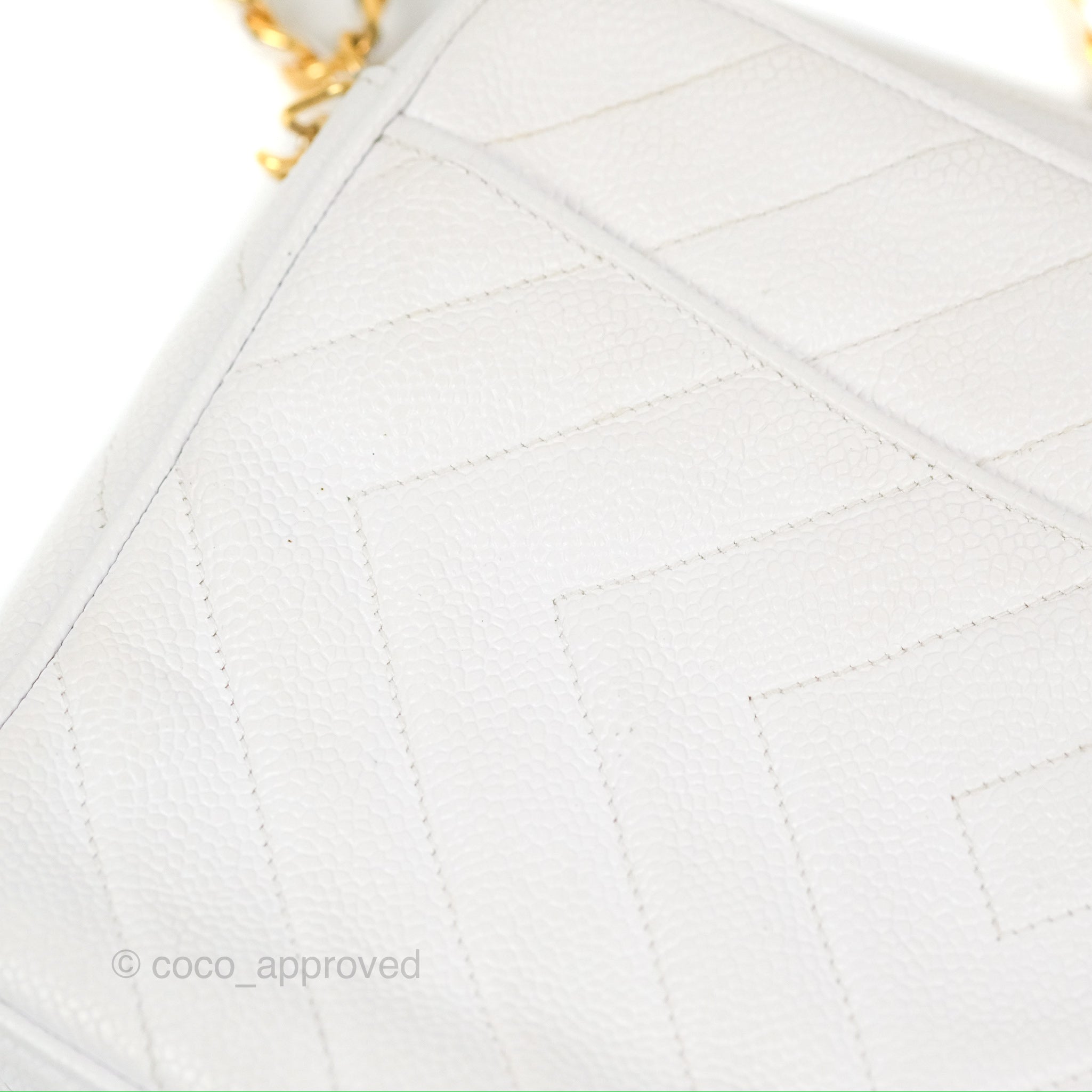 Chanel Chevron Quilted Tassel Camera Bag in White Caviar Leather with Gold Hardware - Perfect for Travel, Parties & Everyday Luxury