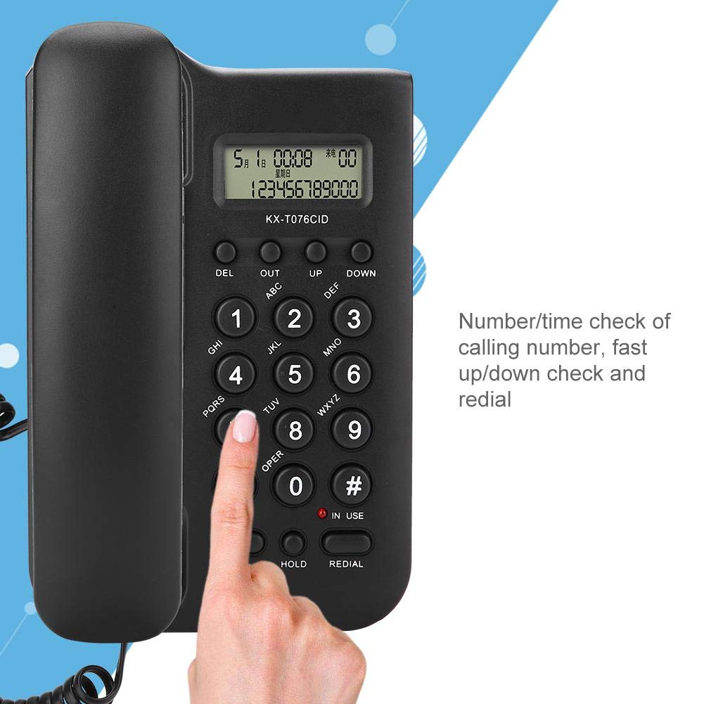 Wired Desktop Wall Phone with Cord, Elderly-Friendly Landline Phone, Black Wall-Mounted Home & Hotel Phone for Clear Communication