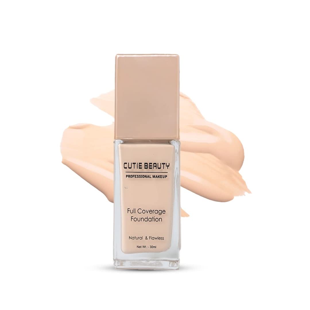 Cutie Beauty Professional Full Coverage Foundation - Natural & Flawless Finish, Long-Lasting, Oil-Free (Beige) | Perfect for Daily Wear, Special Occasions & Photography