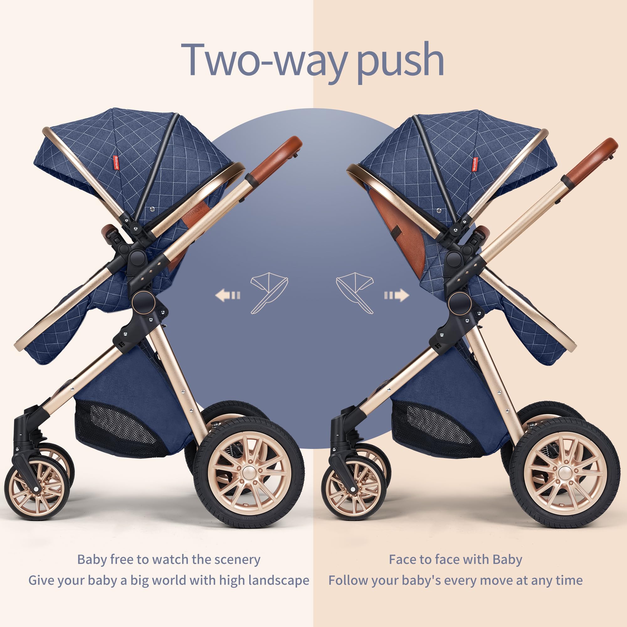 3 in 1 Baby Travel System - Reversible Foldable Stroller with Pram & Carriage | Lightweight Infant Pushchair for Newborns | High Landscape View & Reclining Seat (Pink Base) - Perfect for Shopping, Travel & Daily Walks