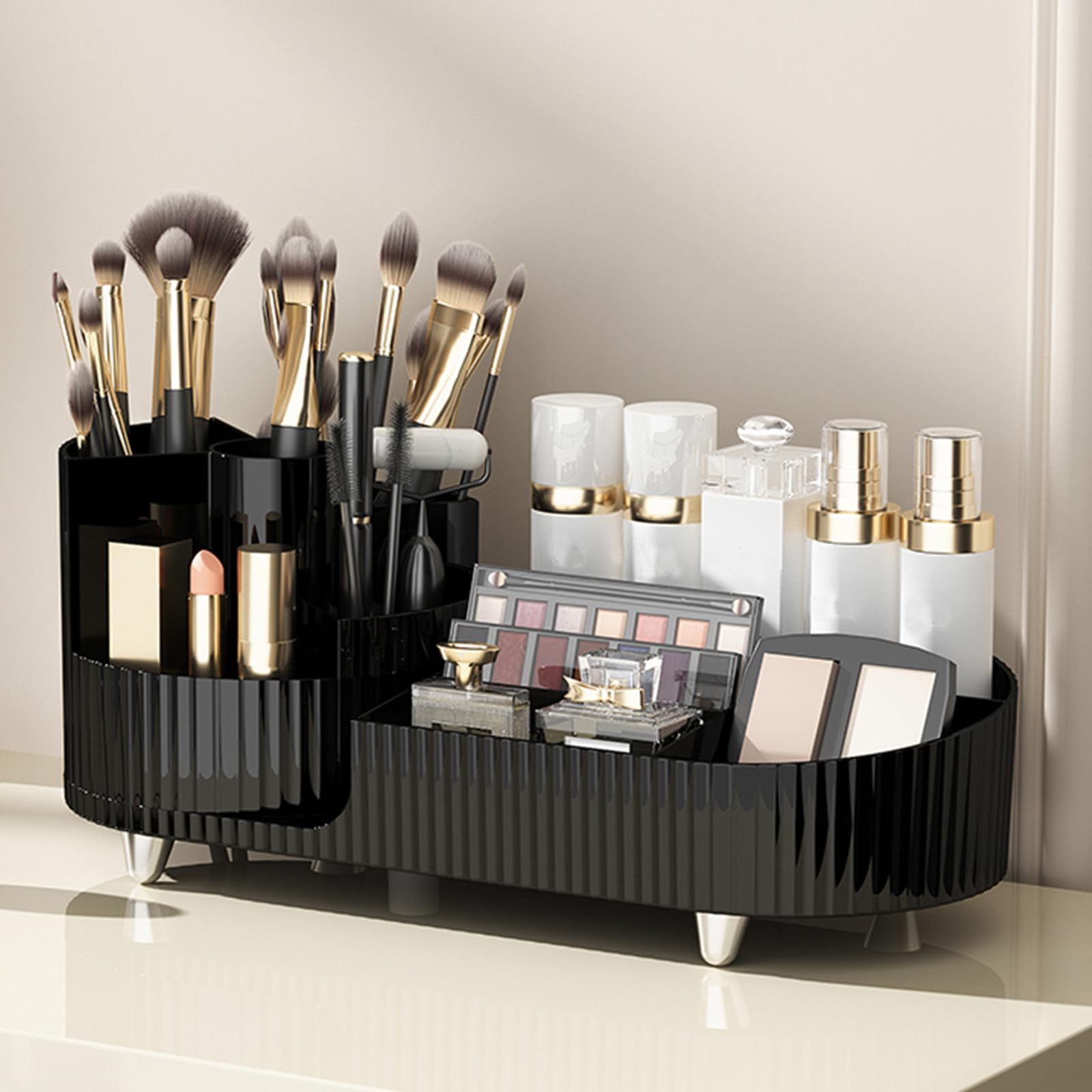 360° Rotating Makeup Organizer with Large Capacity - Perfume & Cosmetic Storage, Brush Holder for Vanity, Bathroom Countertop, Desk Decor | Perfect for Makeup Lovers & Beauty Salon Organization