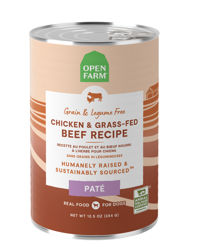 Open Farm Grain-Free Chicken & Grass-Fed Beef Pate Canned Dog Food - 12.5oz (354g) | High-Protein Wet Food for Puppies & Adult Dogs | Perfect for Mealtime, Training Rewards & Digestive Health