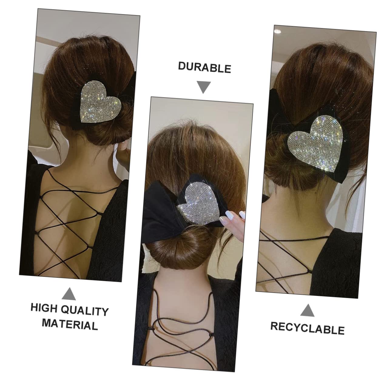 FRCOLOR Invisible Hair Bun Maker for Women - Heart Shaped Hair Clip with Rhinestones | Perfect for Weddings, Parties & Everyday Hairstyles