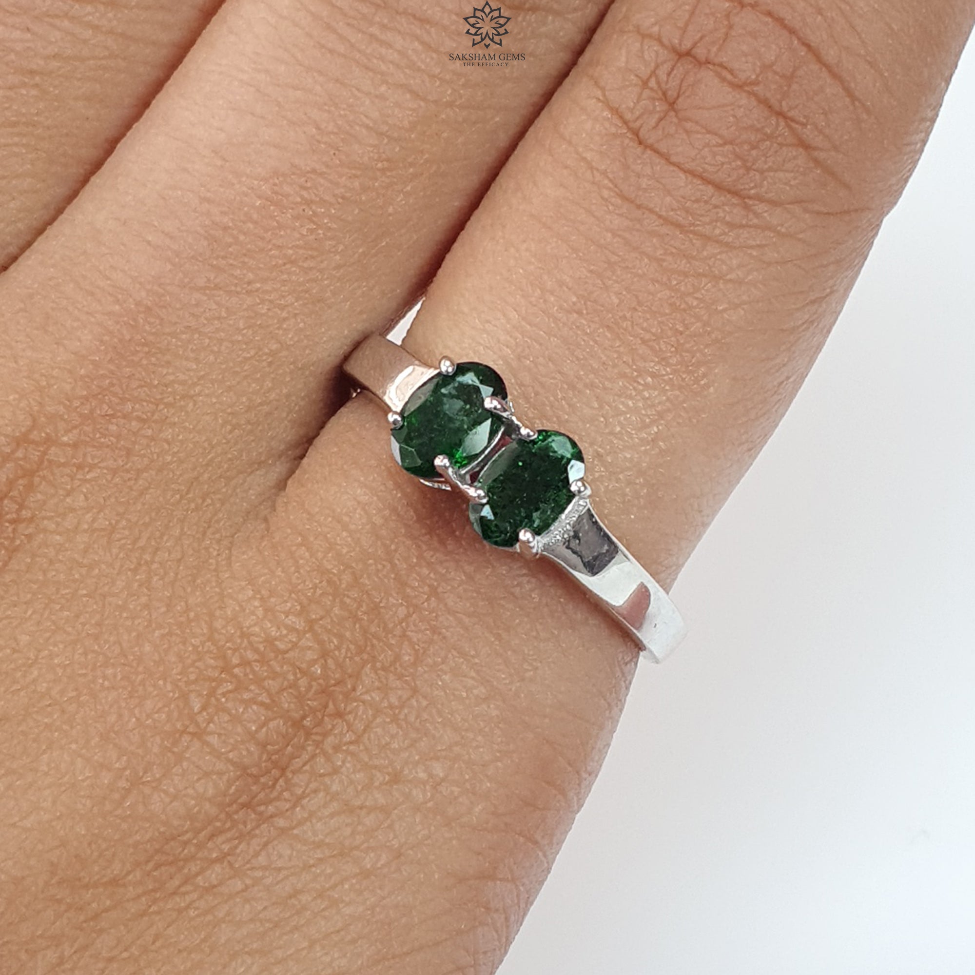 Natural Untreated Emerald Oval Faceted Cut 925 Sterling Silver Ring for Women | 2.78gms Genuine Emerald Prong Set Jewelry | Size 8.25 US | Perfect for Engagement, Anniversary Gifts & Everyday Elegance