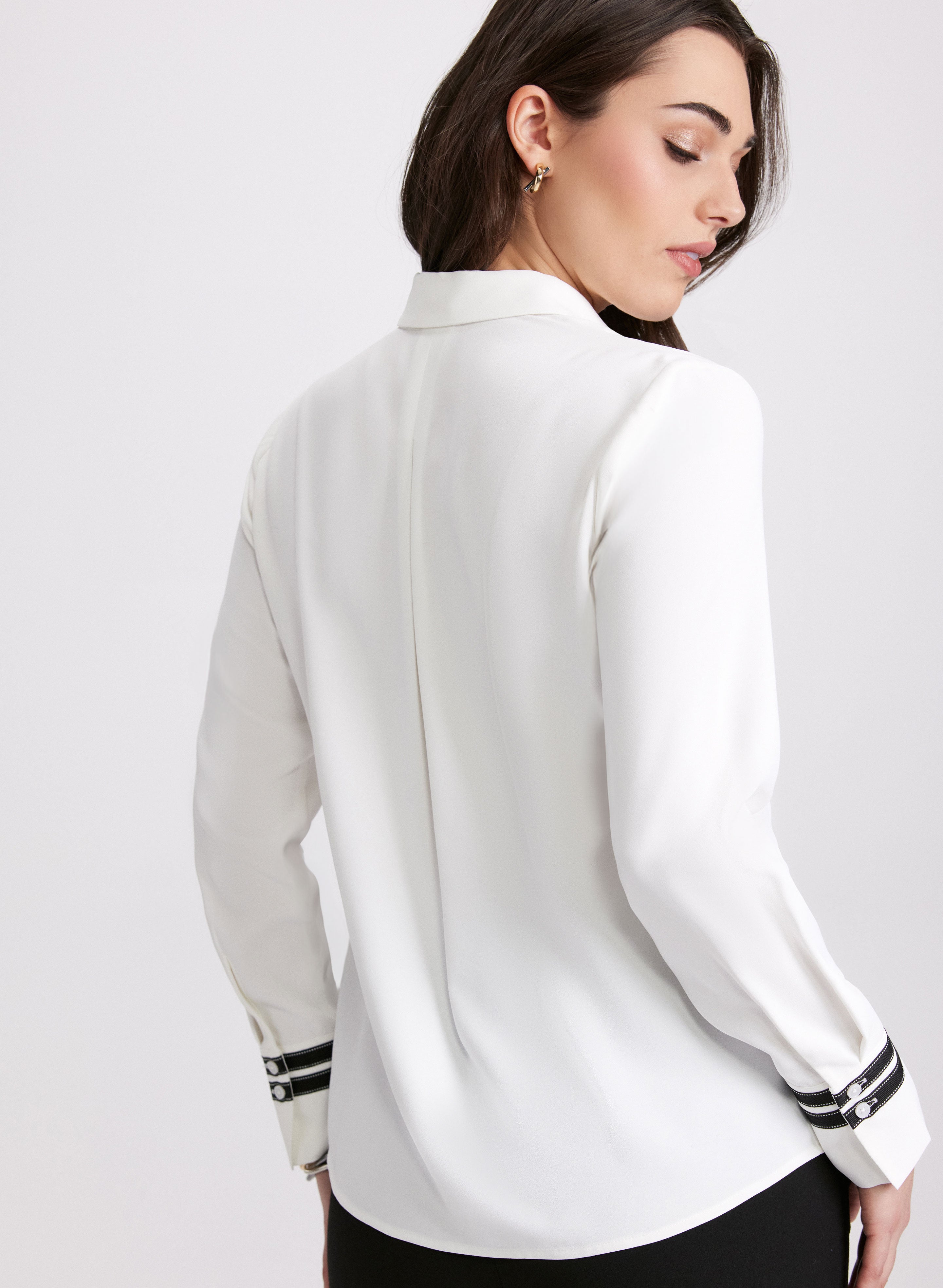 Stylish Contrast Button Down Blouse for Women - Elegant Office & Casual Wear - Perfect for Work, Dates & Everyday Outfits