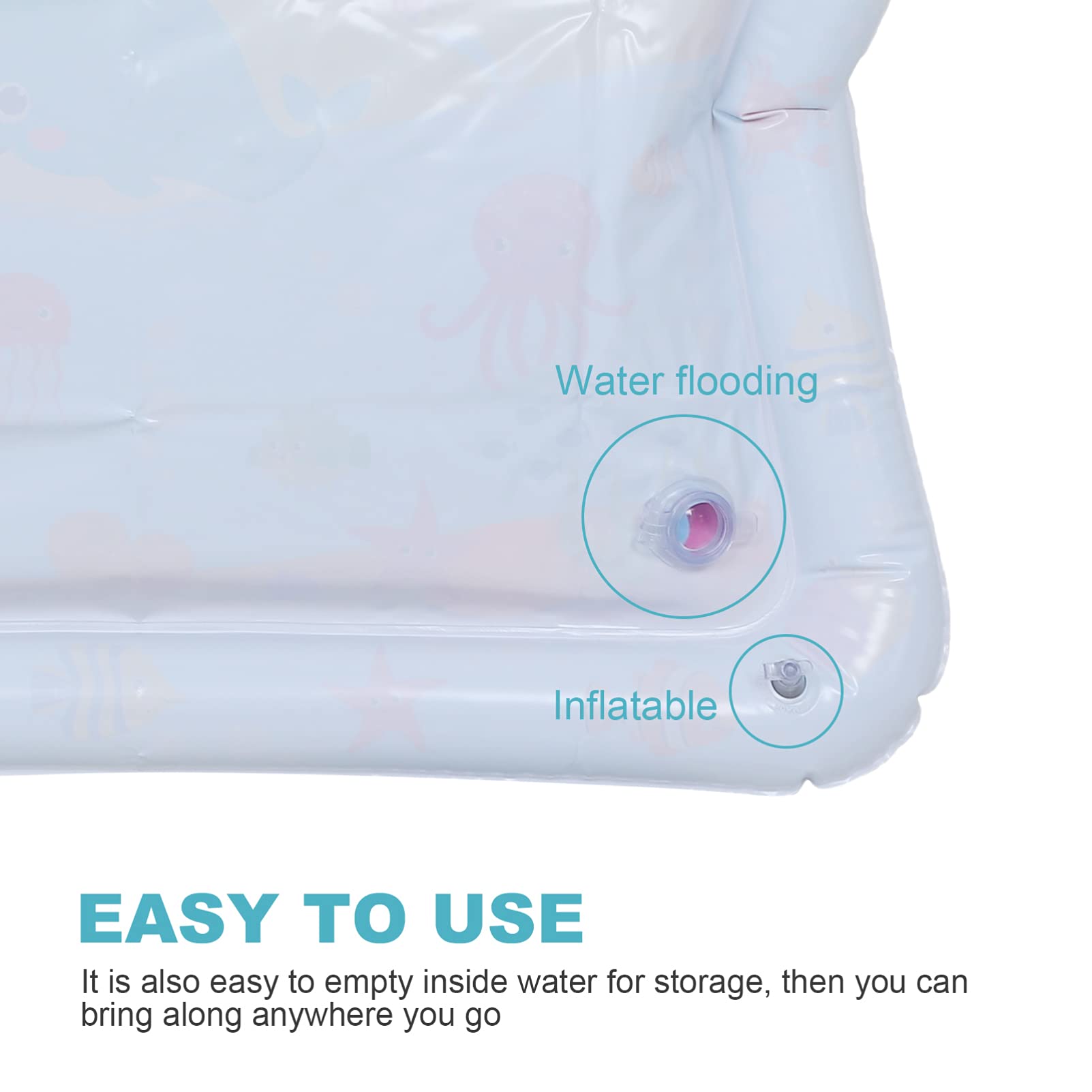 BIUDECO 1pc Water Cushion Tummy Time Water Mat - Baby Play Mat for Infants & Toddlers, Ocean Themed Sensory Activity Mat, Safe Non-Toxic Plastic for Floor Play, Learning & Development (Blue) - Perfect for Tummy Time, Sensory Play & Early Childhood Development