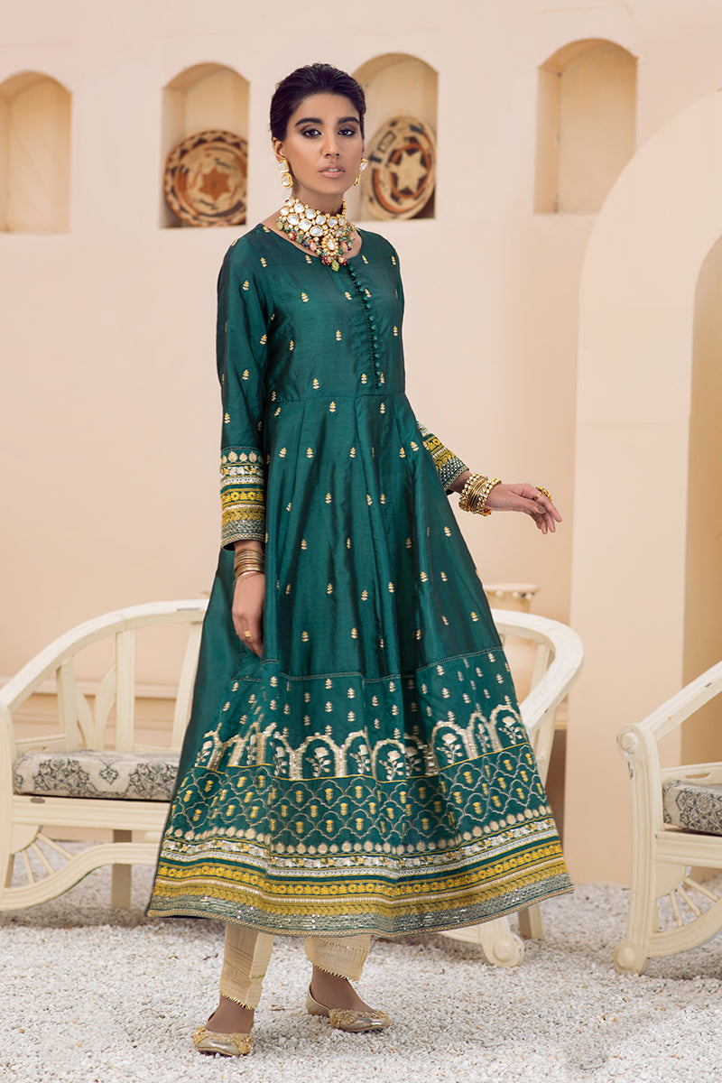 Green Pishwas Embroidered Shirt for Men - Traditional Pakistani Formal Wear - Perfect for Weddings, Eid & Special Occasions