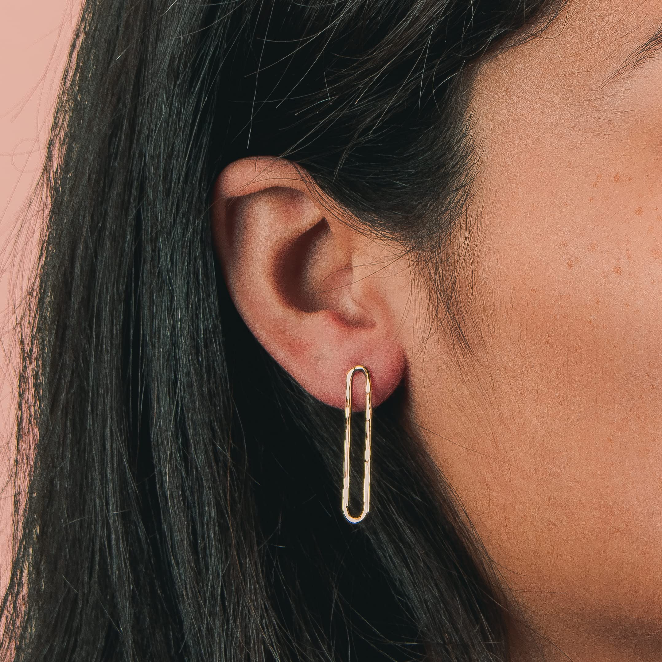 14K Gold Filled Oval Paperclip Chain Link Stud Earrings - Minimalist Long Hoop Post Earrings in Gold, Rose Gold & Silver | Perfect for Everyday Wear, Office & Date Night