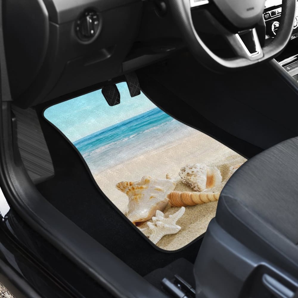 Premium Waterproof Beach Car Floor Mats with Sea Shell Design - Non-Slip All-Weather Protection for Sand, Mud & Snow - Perfect for SUVs, Trucks & Minivans at Shoreline & Vacation Destinations