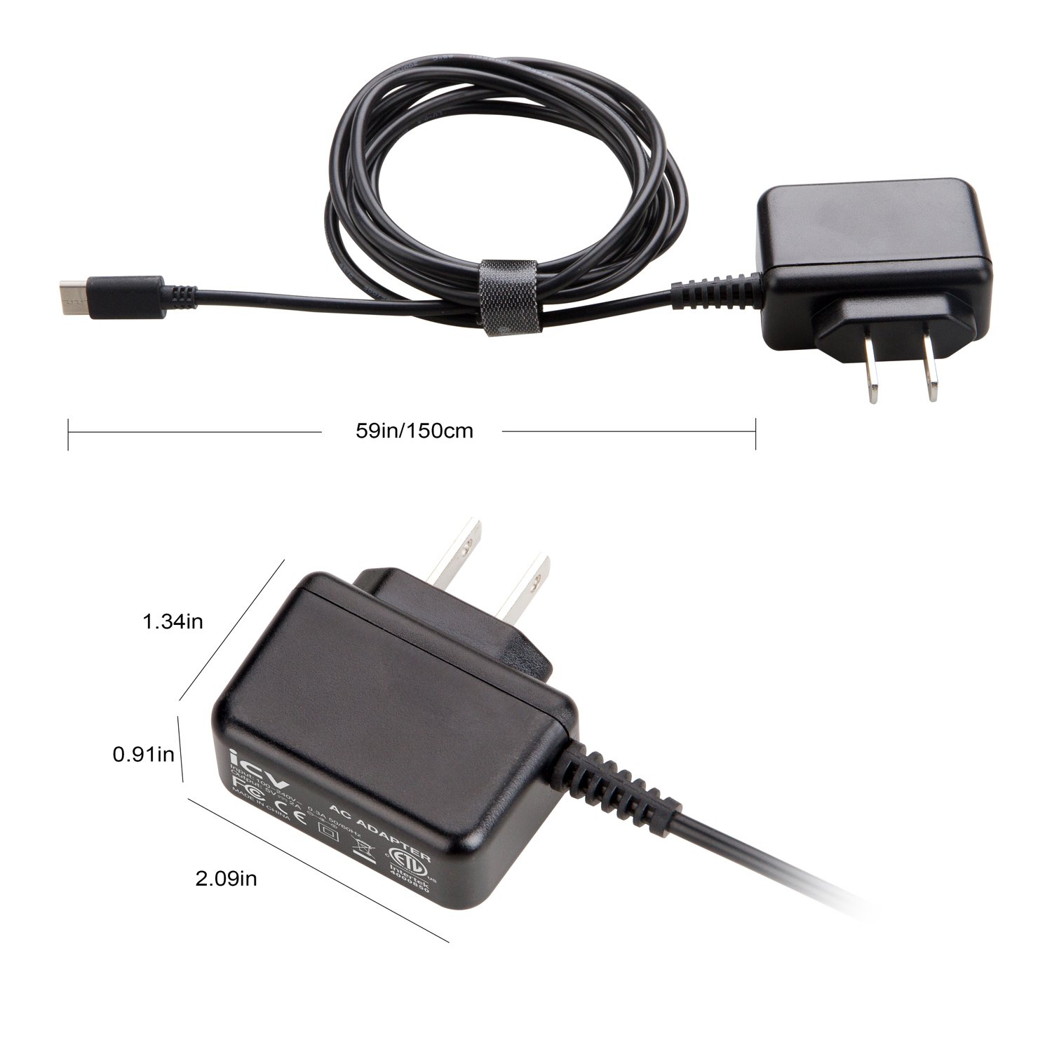 5V 2A USB C Wall Charger Fast Charging Block with US Plug - Compatible with Samsung Galaxy S8/S8+/Note 8, LG G5/G6, HTC 10, Nexus 6P/5X & Type-C Devices - Perfect for Home, Office & Travel (Black)