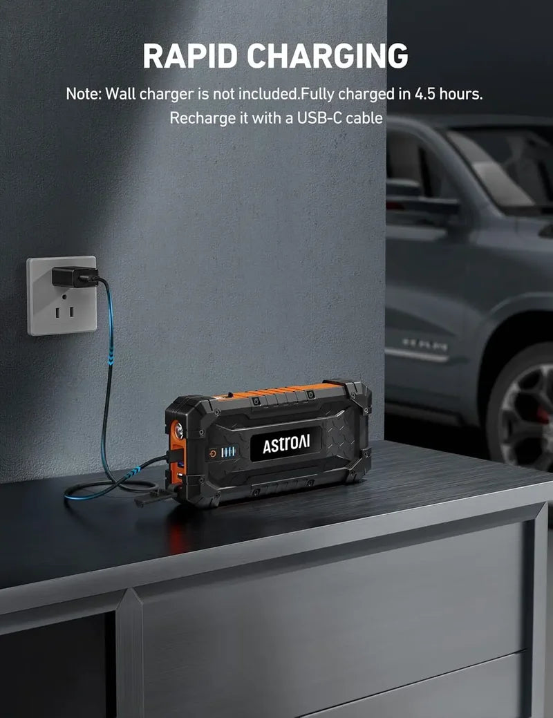 S8 Ultra Jumpstart Box with 3-Pack Emergency Flashing LED Road Flares Kit - Portable Car Battery Booster & Safety Lights for Roadside Emergencies, Camping & Power Outages