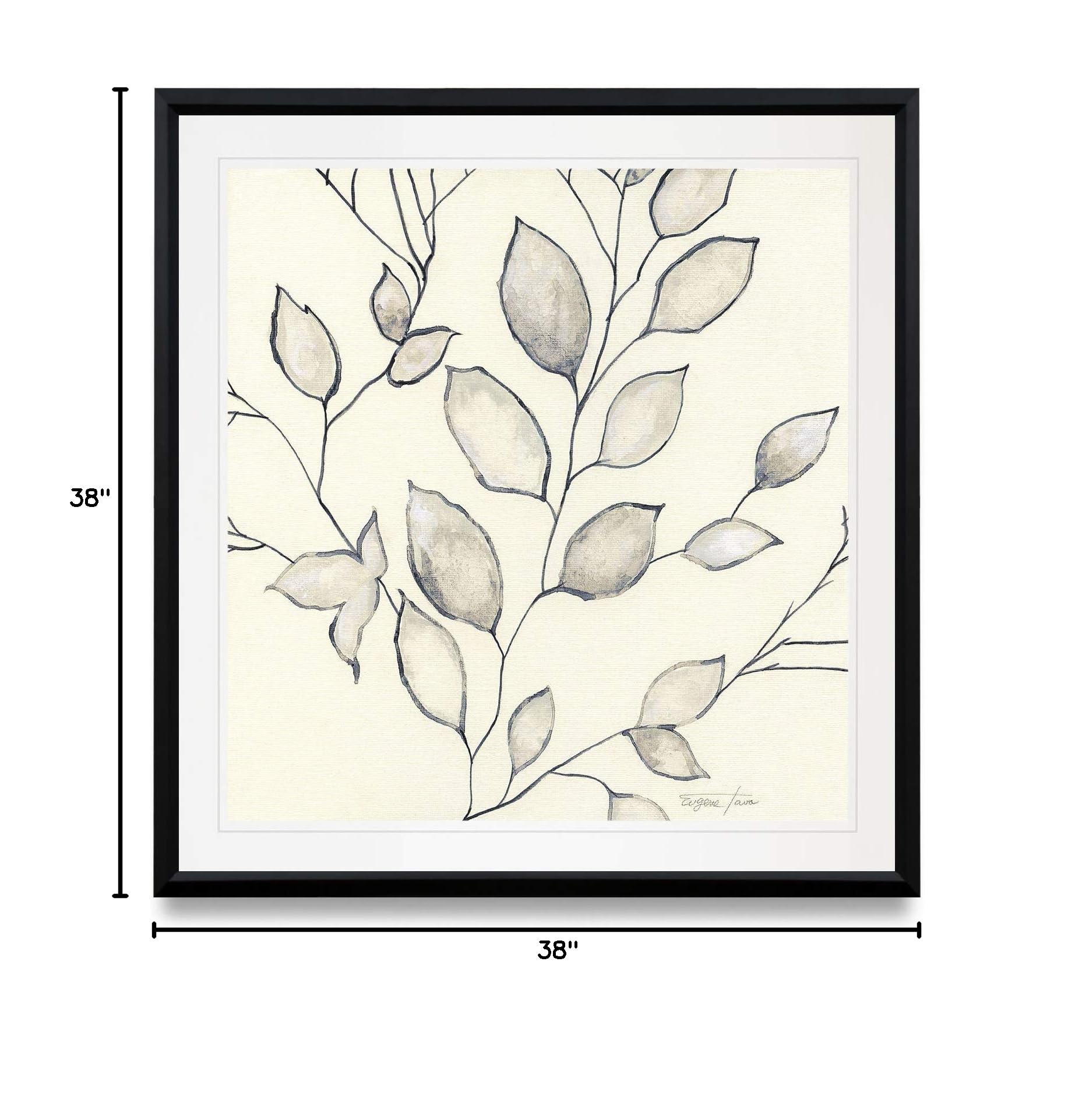 Whispering Leaves II Abstract Black & White Floral Canvas Art Print - Framed Giclee Wall Decor Painting for Living Room, Bedroom & Office