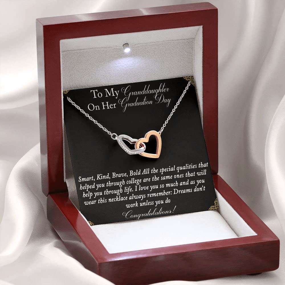 Interlocking Hearts Necklace - Graduation Gift for Granddaughter, Smart & Brave - Jewelry with Message Card for High School & College Grads