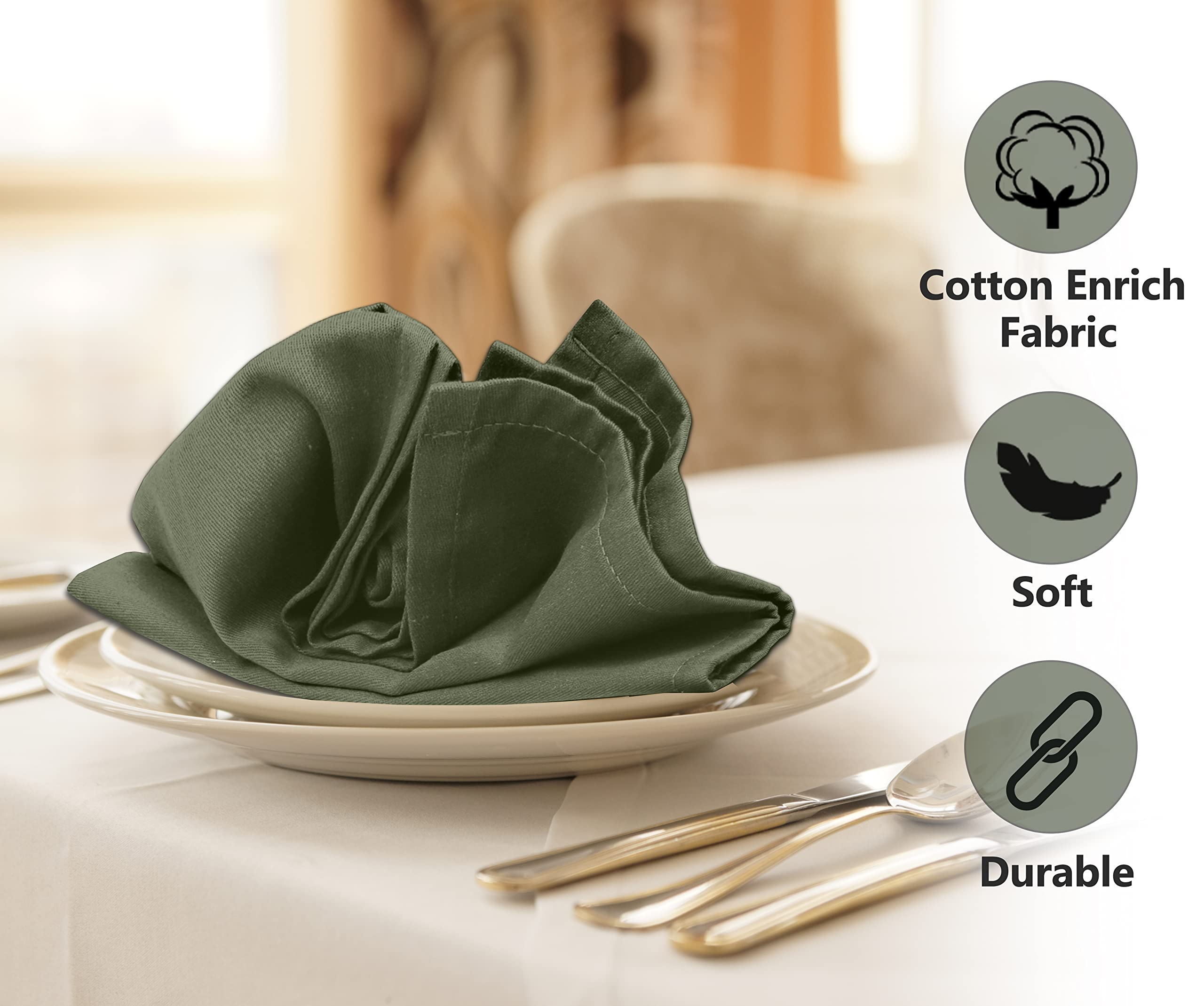 Ruvanti 12-Pack Premium Cotton Blend Cloth Napkins 18x18 Inches - Soft, Durable & Absorbent Washable Dinner Napkins for Restaurants, Weddings, Parties & Everyday Use - Perfect for Fine Dining, Casual Meals & Special Events (Martini Olive Design)