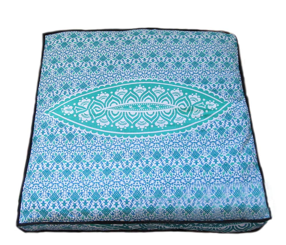 Large Square Floor Pillow Cover - Cotton Mandala Cushion with Zipper for Home Decor & Pet Bed (35