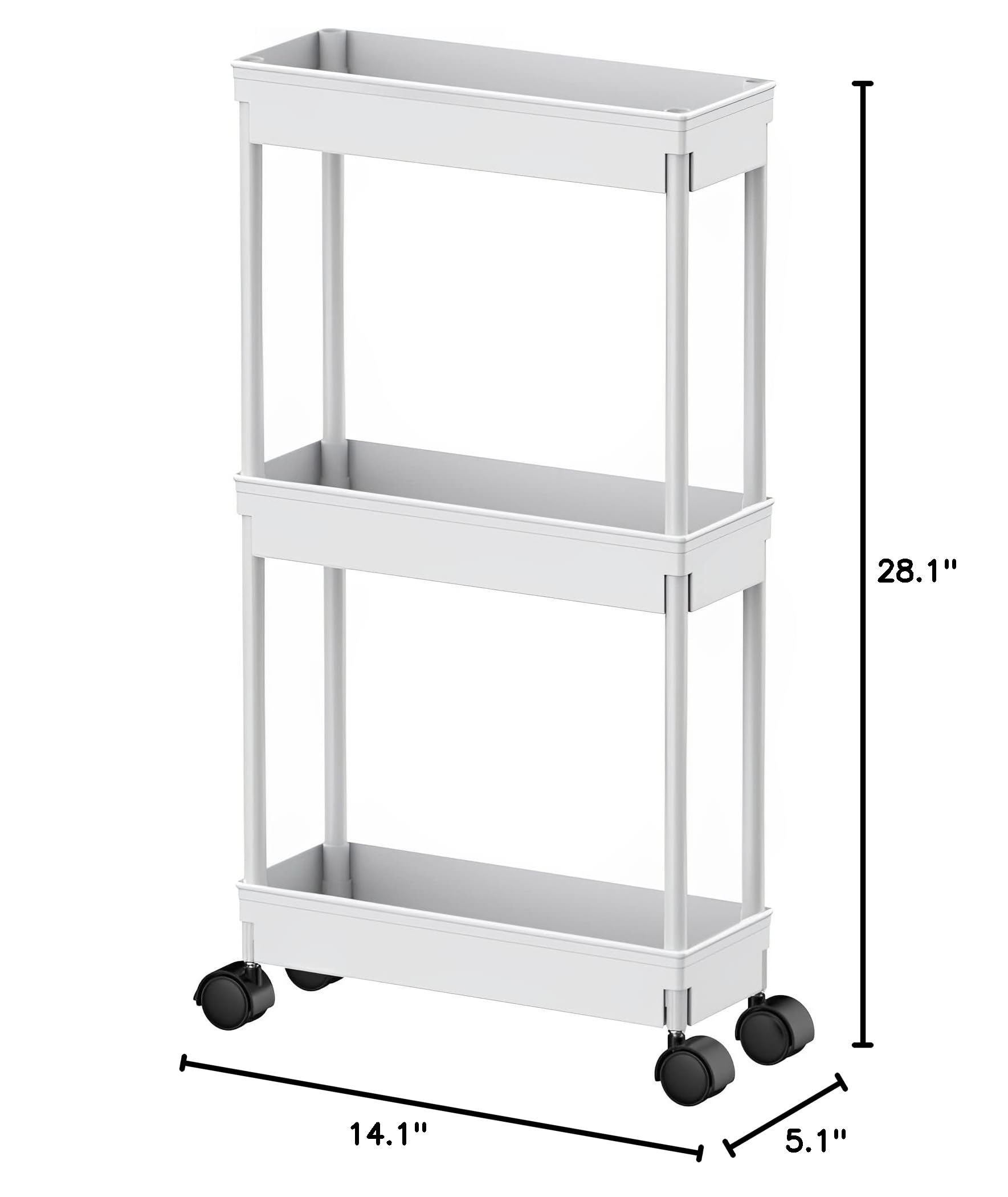 Sooyee 3-Tier Rolling Utility Cart with Wheels - Slim Narrow Storage Organizer for Office, Bathroom, Kitchen & Laundry Room - Under Desk Mobile Cabinet for Small Spaces - Perfect for Home, Dorm & Workspace Organization (White)