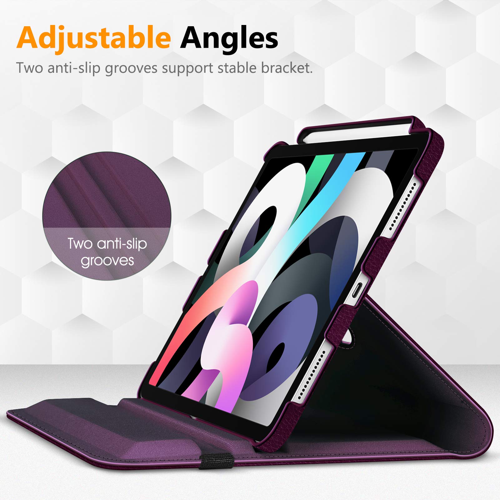 FINTIE 360° Rotating Protective Case for iPad Air 11 inch (2025/2024 M3/M2) & iPad Air 5th/4th Gen (2022/2020) - Adjustable Stand Cover with Apple Pencil Holder, Purple | Perfect for Work, Study & Entertainment