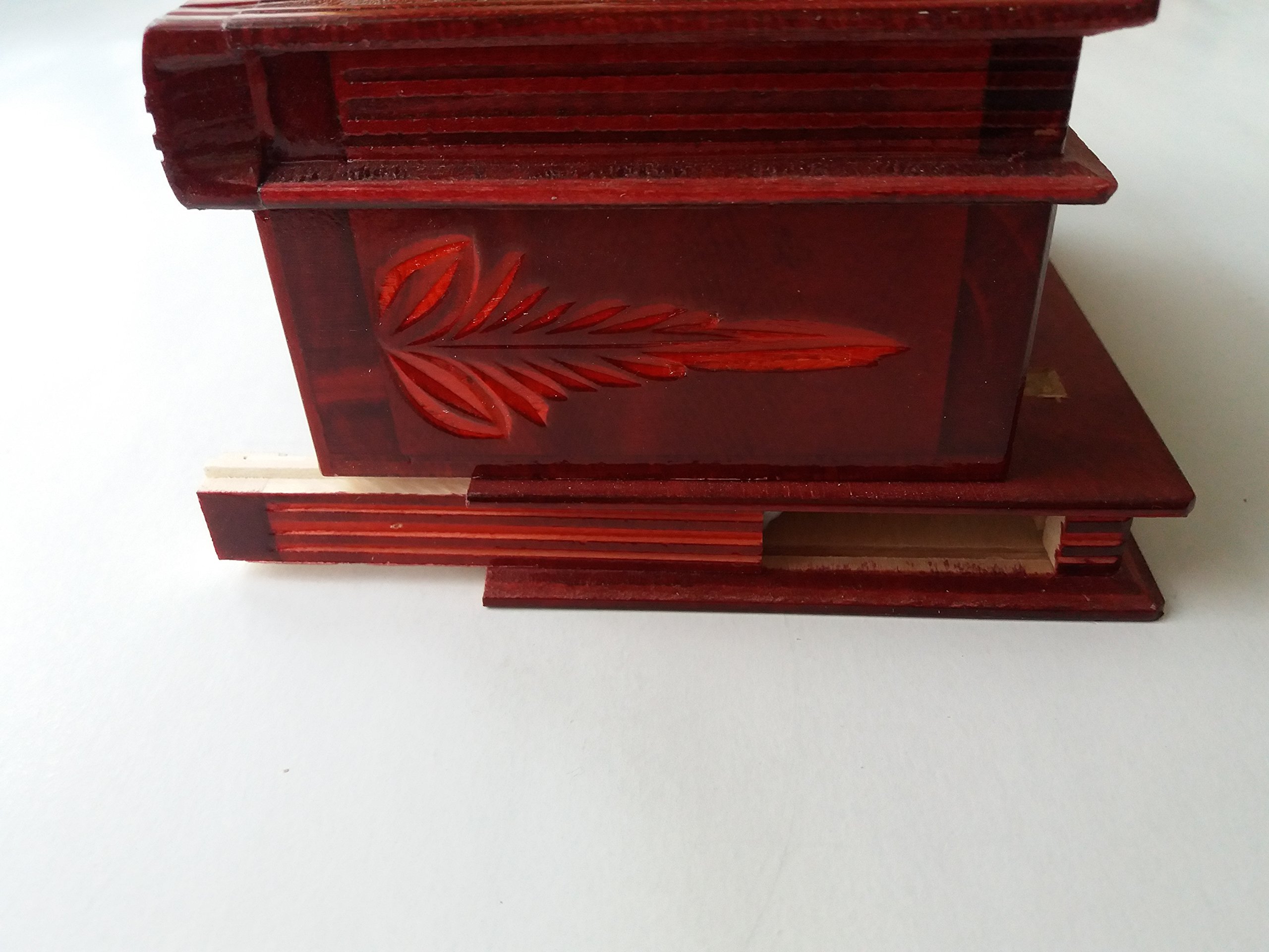 Magic Puzzle Jewelry Box - Hand Carved Wooden Secret Box with Tricky Brain Teaser Design (Special Red) | Perfect for Gift Giving, Treasure Storage & Home Decor