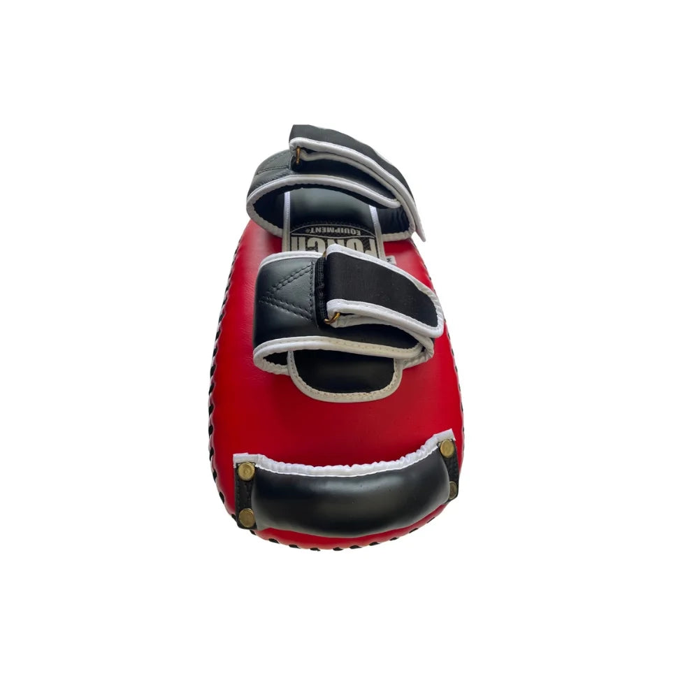 Authentic Thai Pad Muay Thai Kickboxing Training Pads - Premium Siam Leather, Curved Design, Double Strap for Secure Fit - Red/White - Perfect for Martial Arts, MMA, and Fitness Training