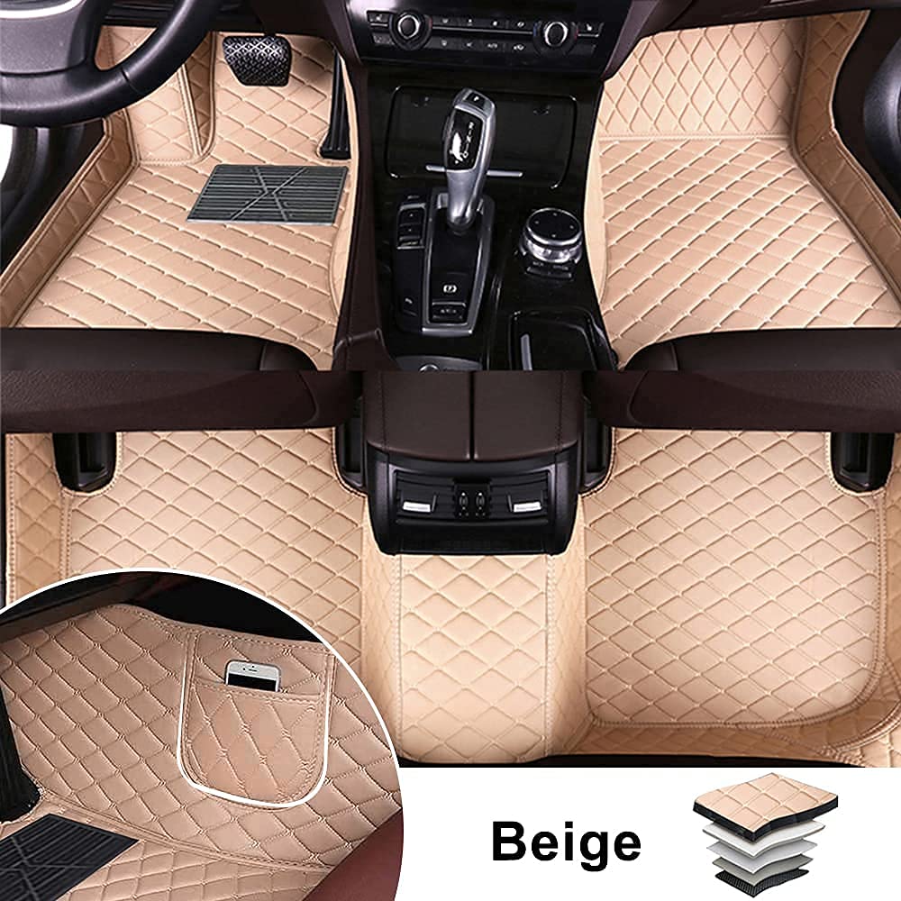 Premium All-Weather Car Floor Mats for Renault Captur 2018-2020 - Full Set with Storage Pockets, Luxury Leather Trim & Beige Color - Perfect for Daily Commuting, Road Trips & Winter Protection