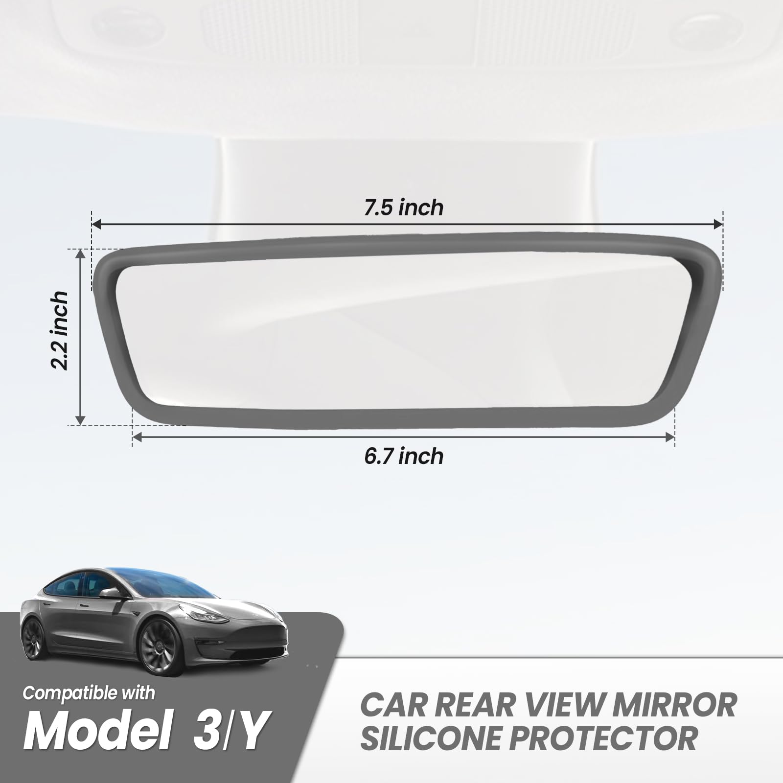 Silicone Car Rear View Mirror Protector Cover for Tesla Model 3/Y - Anti-Slip Interior Mirror Frame Accessory (Gray) | Perfect for Daily Commuting & Road Trips