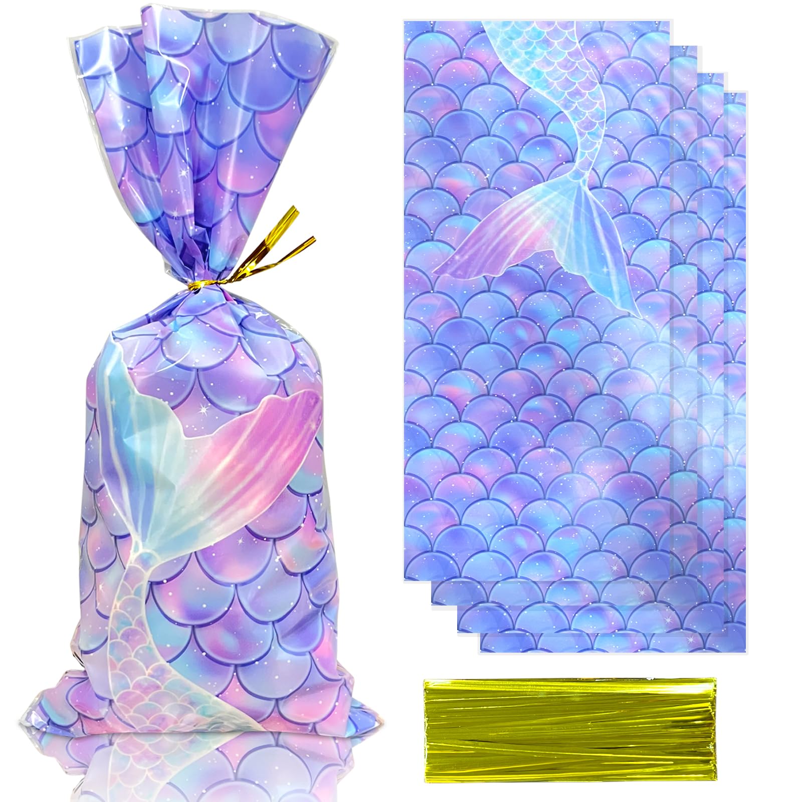 Bnsikun 100-Pack Mermaid Tail Cellophane Gift Bags - Transparent Favor Bags for Candy, Party Favors & Wedding Treats - Perfect for Birthday Parties, Baby Showers & Holiday Gifting