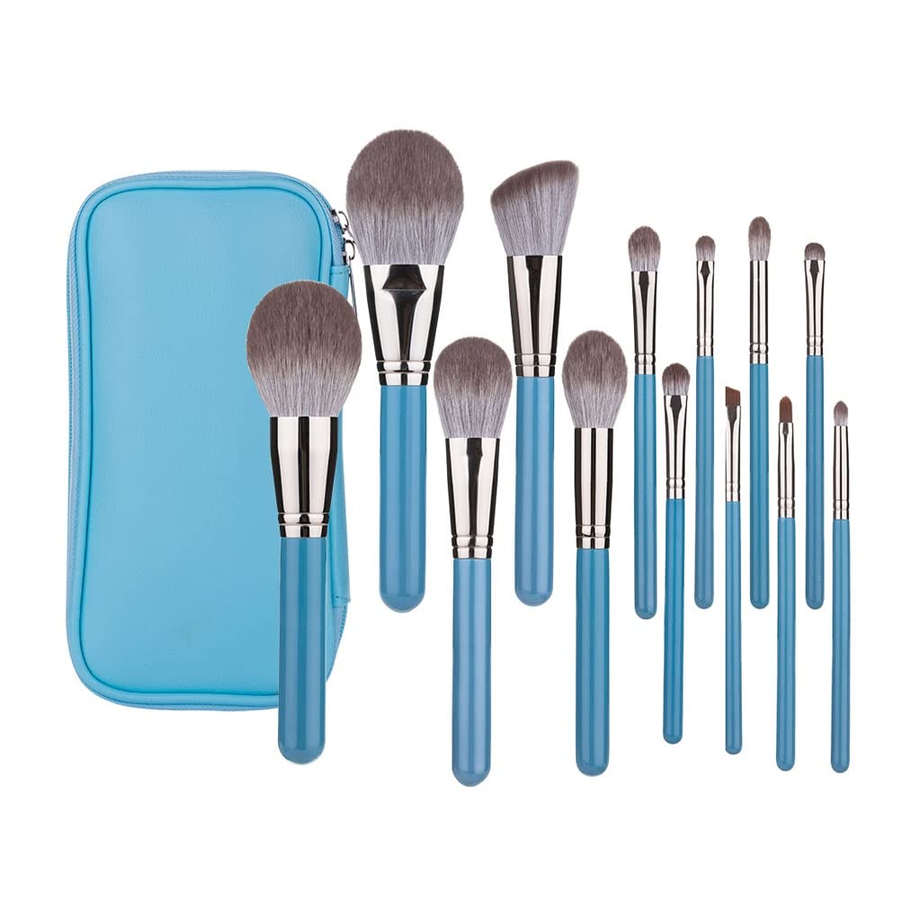 SCDZS 13-Piece Makeup Brush Set with Leather Bag - Foundation, Powder, Blush, Eyeshadow & Eyebrow Brushes - Soft Synthetic Hair Cosmetic Tools for Professional & Everyday Makeup Application