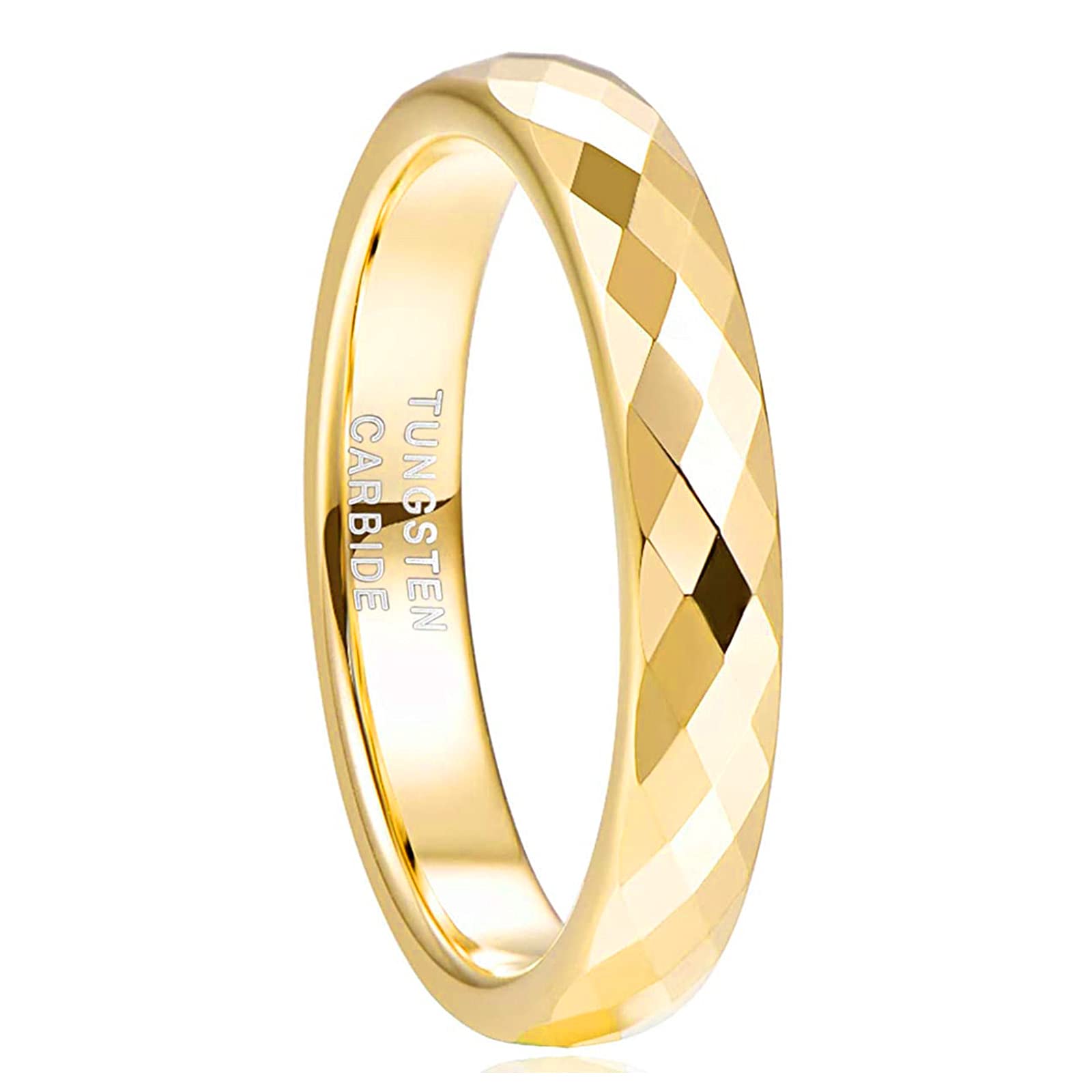 4MM Tungsten Carbide Wedding Rings for Women - Faceted Edge Dome Polished in Rose Gold, Black, Gold & Silver - Comfort Fit Sizes 5-12 - Durable & Scratch-Resistant Jewelry for Everyday Wear, Anniversary Gifts & Special Occasions