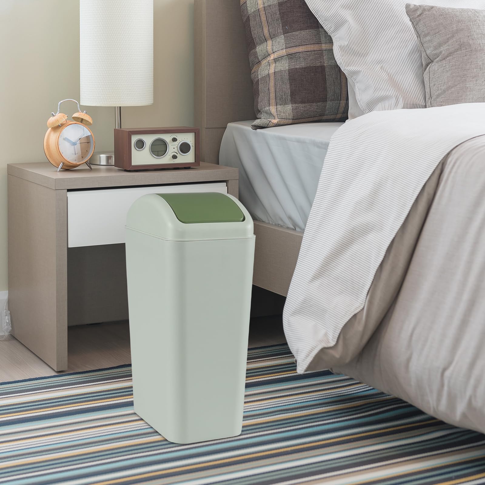 3 Gallon Swing-Top Trash Can with Lid - Green Plastic Waste Bin for Kitchen, Bathroom, Office & Outdoor Use