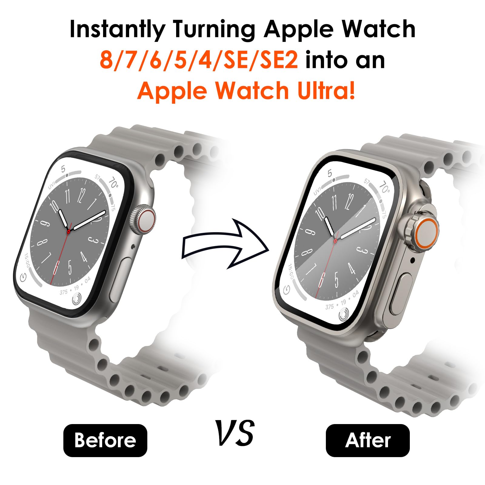 WINGLE 2 in 1 Waterproof Case for Apple Watch Series 9/8/7 45mm with Tempered Glass Screen Protector - Shockproof iWatch Cover + Back Bumper (Titanium Black) - Perfect for Swimming, Running & Outdoor Sports