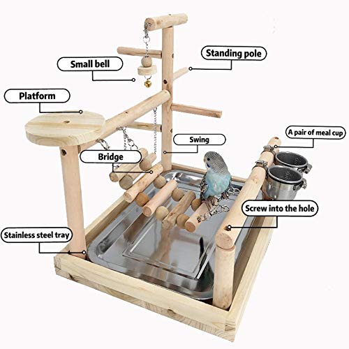 Premium Wooden Parrot Playstand with Ladder, Feeder Cups & Toys - Bird Play Gym for Exercise & Fun - Perfect for Macaws, Cockatoos & Large Parrots - Indoor & Outdoor Bird Activity Center