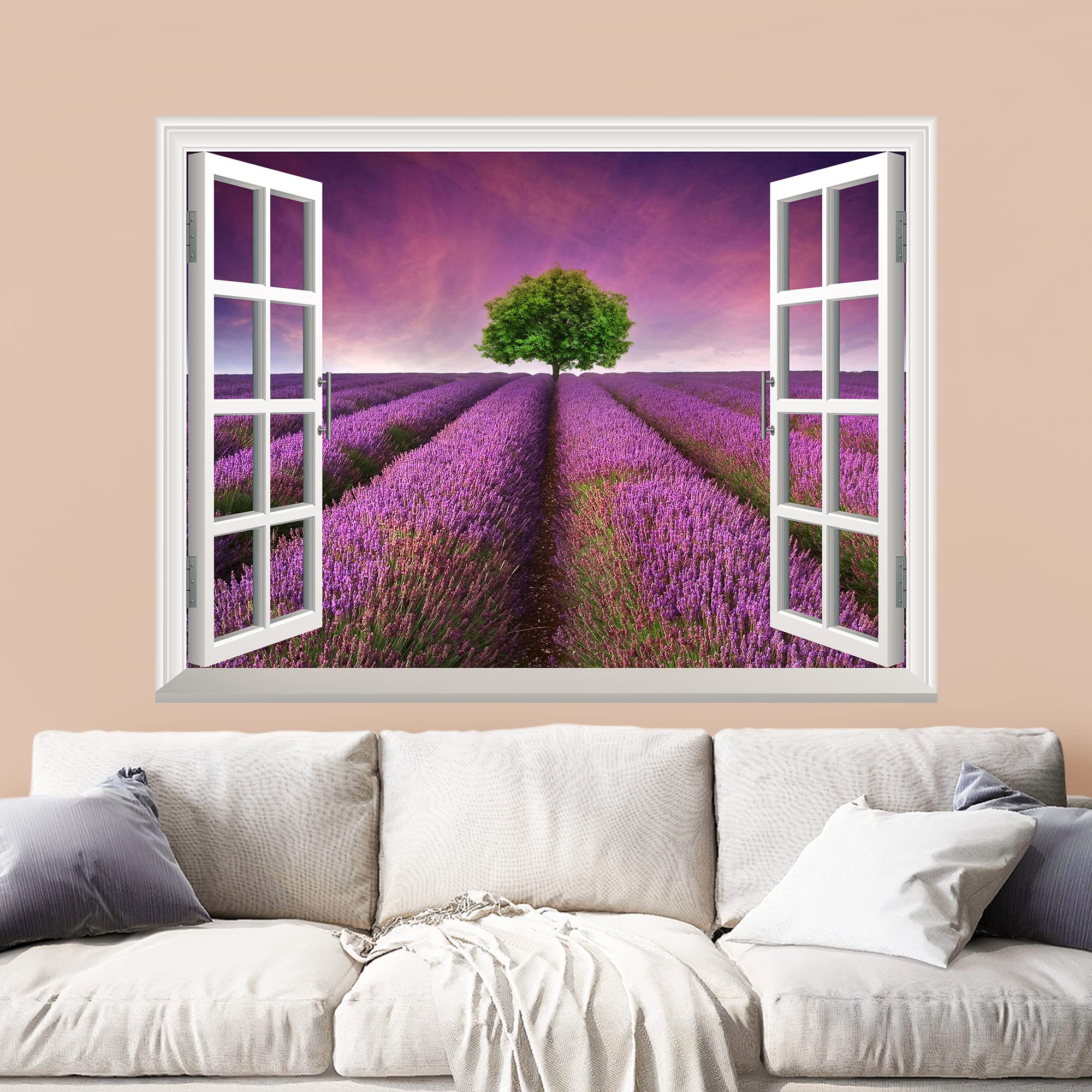 Wall26 Removable Peel and Stick Wall Decal - Tree on Purple Field Mural | Creative Window View Wall Art Sticker 24