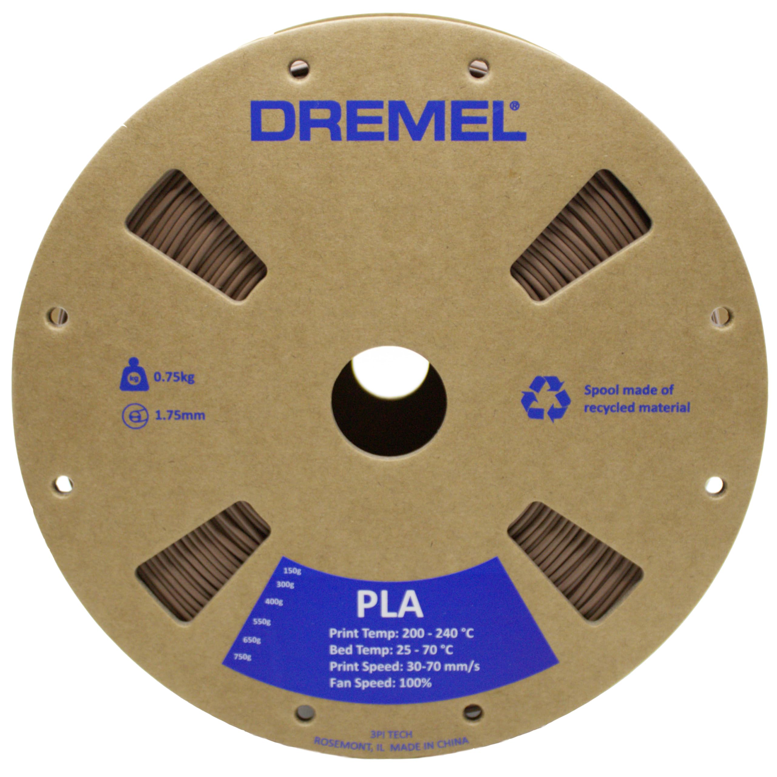 Dremel PLA-BRO-01 3D Printer Filament - Matte Brown, 1.75mm Diameter, 0.75kg Spool, RFID Enabled, Eco-Friendly Cardboard Spool for Smooth 3D Printing - Perfect for Prototyping, DIY Projects, and Educational Use