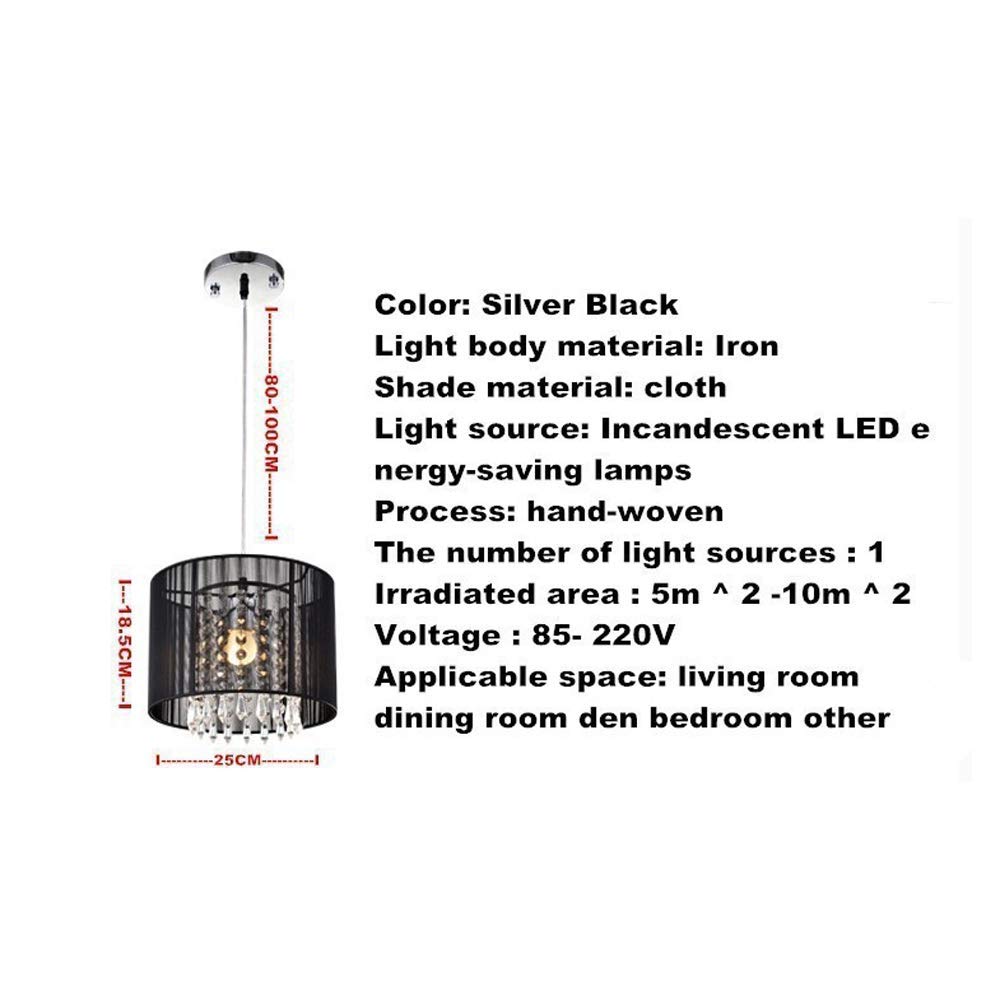 Modern European LED Crystal Chandelier with E27 Base - Black & Silver Brushed K9 Crystal Droplets Pendant Light with Fabric Lampshade for Living Room, Bedroom, Dining Room | Elegant Ceiling Lighting for Home Decor