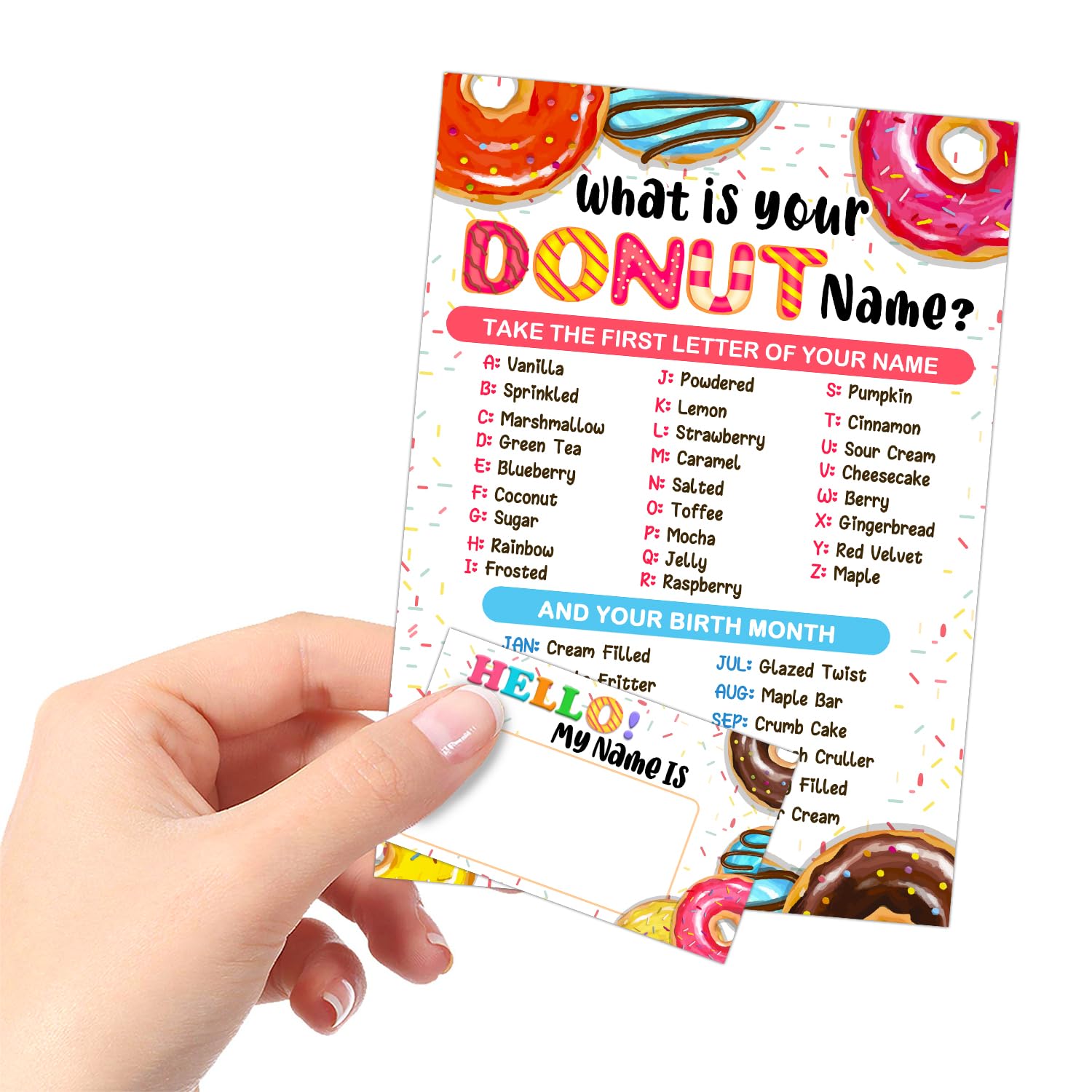 What is Your Donut Name Game - Fun Party Activity Set with 30 Cards & Sign for Birthdays, Weddings, Anniversaries | Perfect for Girls' Parties, Kids Activities & Holiday Celebrations