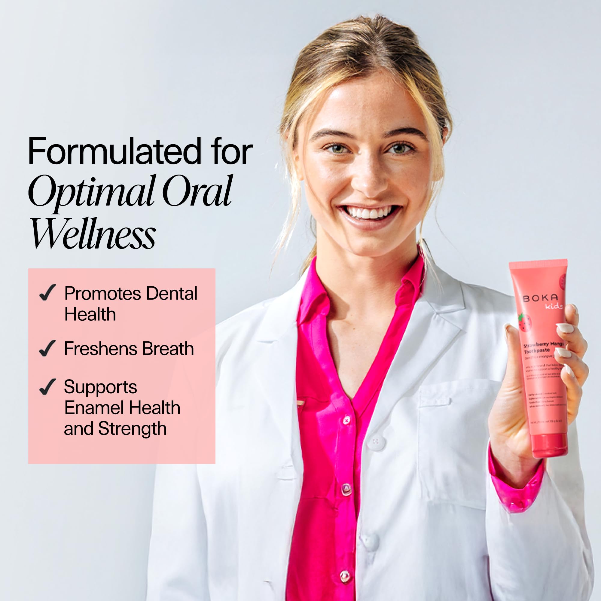Boka Fluoride-Free Nano Hydroxyapatite Toothpaste for Sensitive Teeth - Remineralizing & Whitening Oral Care for Adults & Kids - Strawberry Mango Flavor, 4oz (US Made) - Perfect for Daily Brushing & Enamel Repair