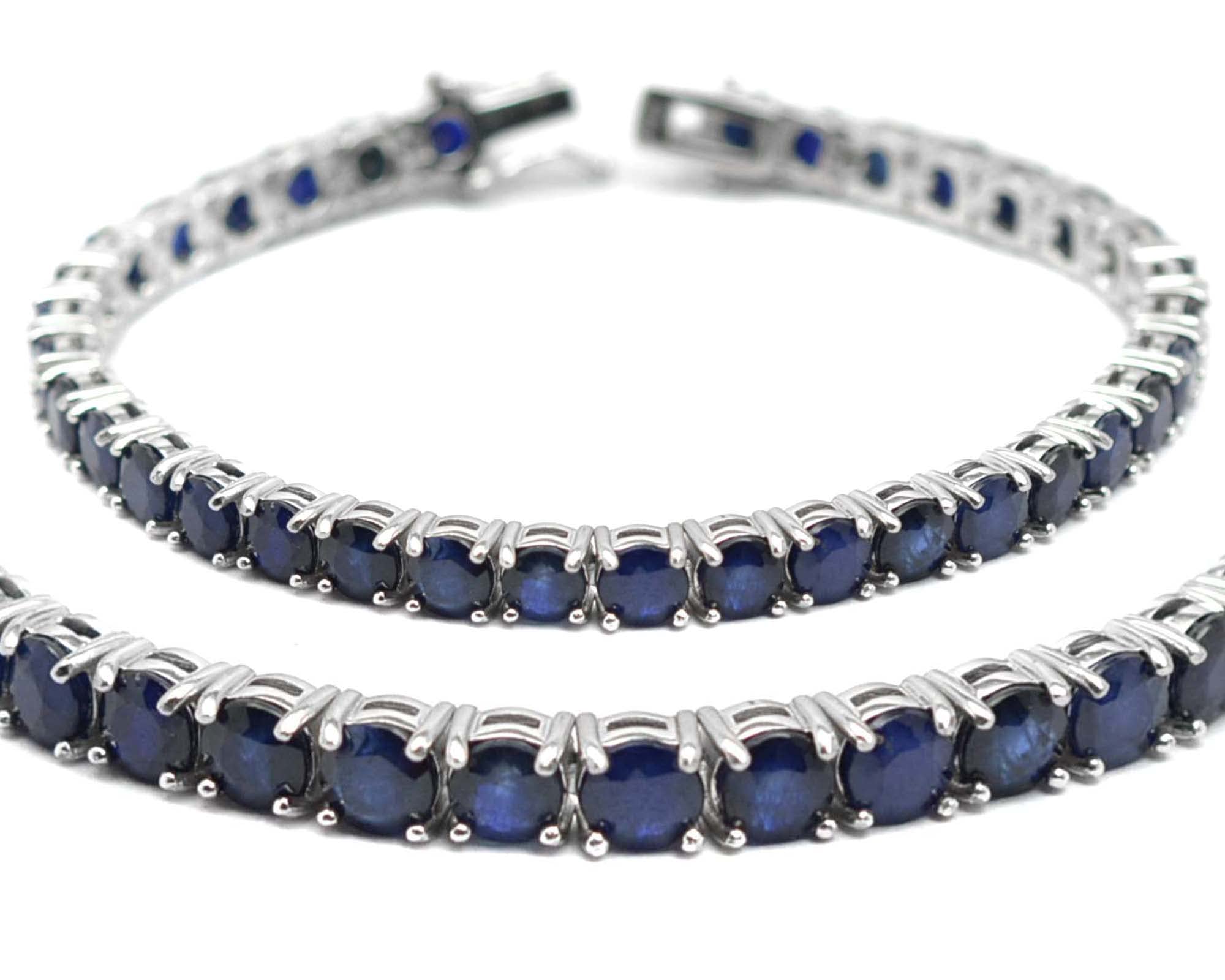 925 Sterling Silver Natural 5mm Round Cut Sapphire Tennis Bracelet | September Birthstone Jewelry for Women | Elegant Gift for Wife, Mother, Girlfriend | Perfect for Birthdays, Anniversaries & Special Occasions