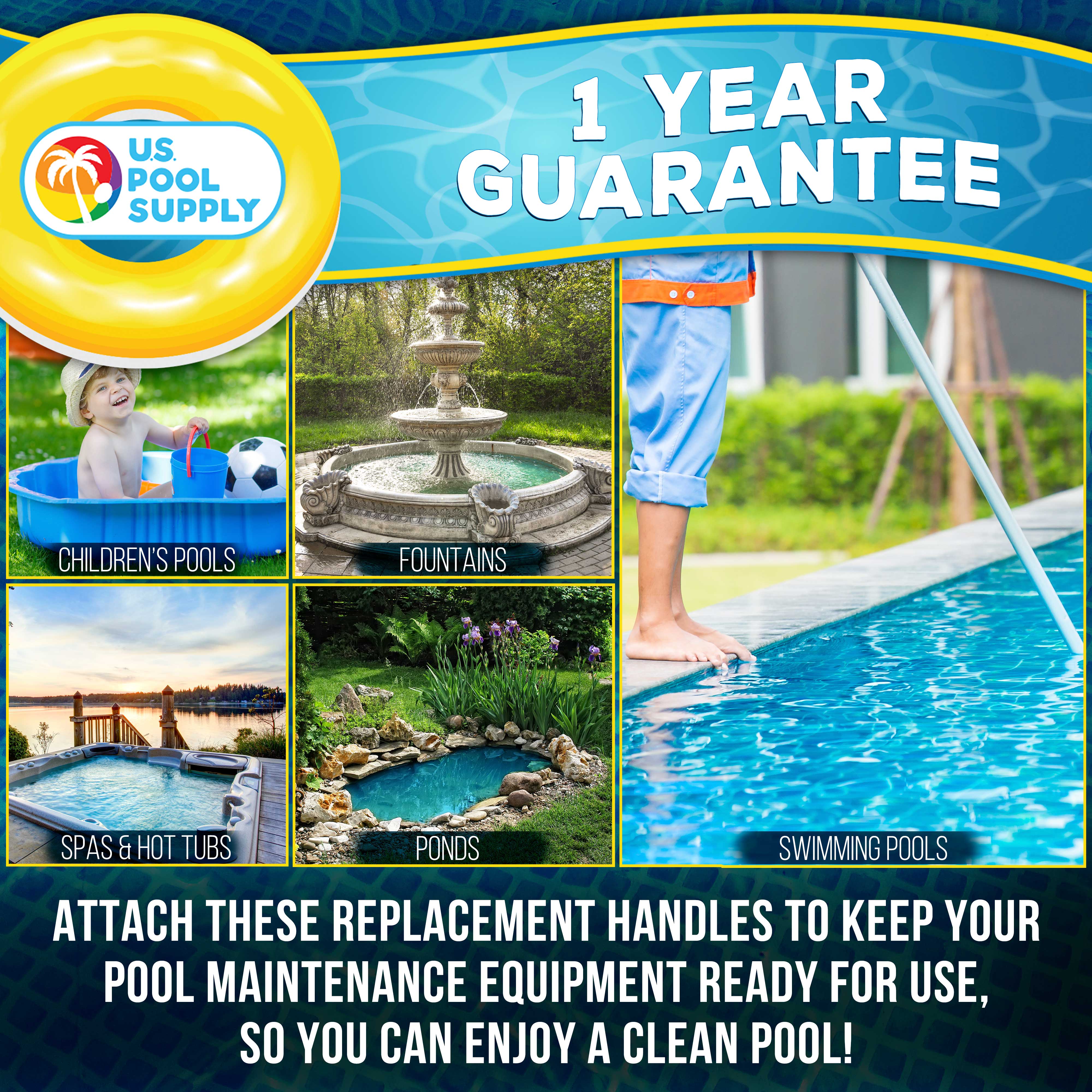 Premium Pool Vacuum Head Replacement Handles for Inground & Above Ground Pools - Heavy Duty Swimming Pool Cleaner Accessories for Easy Maintenance
