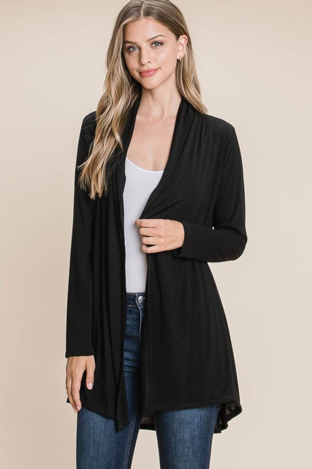 BOMBOM Women's Open Front Long Sleeve Cardigan Sweater - Lightweight Knit Wrap Cover Up for Fall & Winter, Perfect for Office, Date Night and Casual Outfits