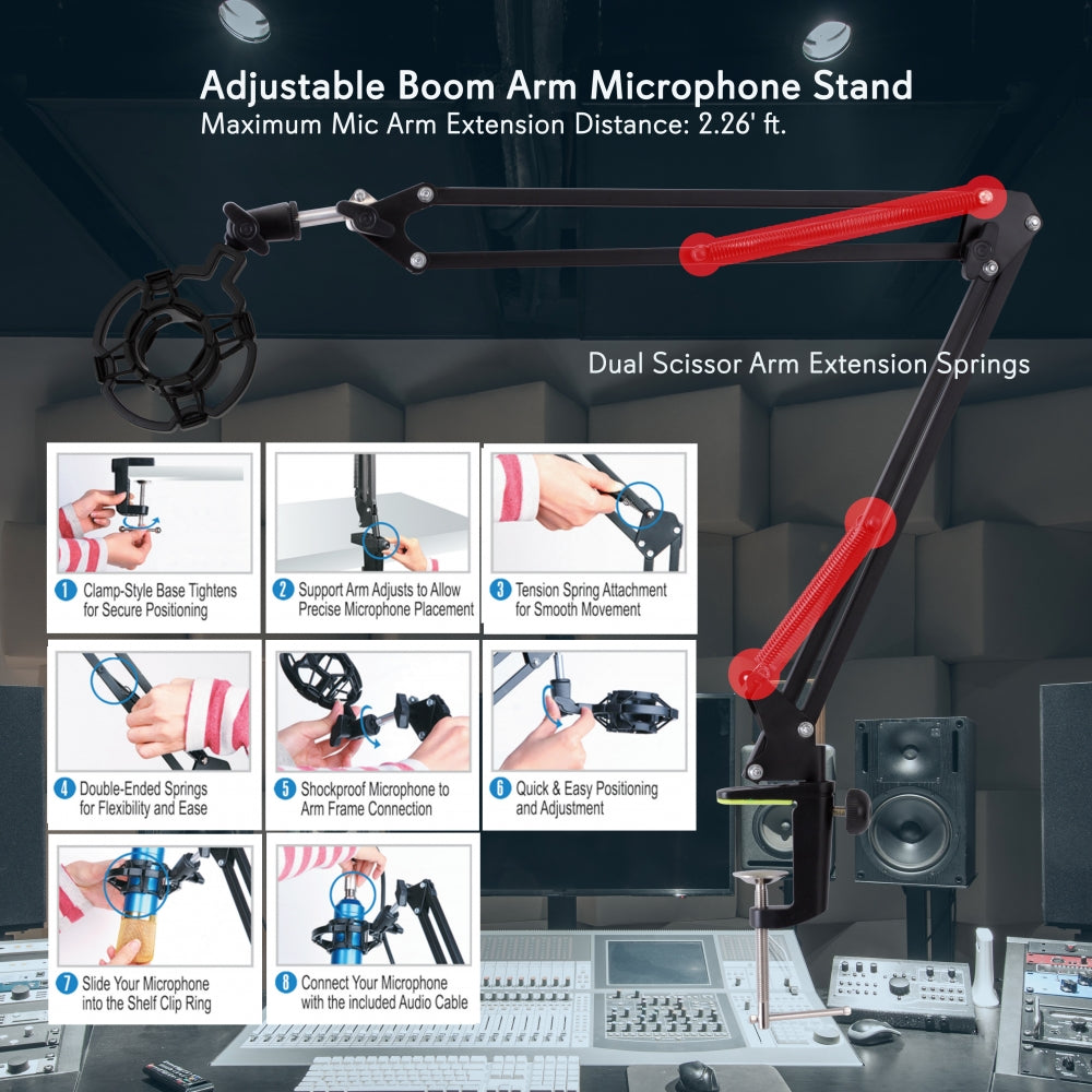 Professional Adjustable Microphone Stand with Heavy Duty Base - Perfect for Home Studios, Podcasting & Live Performances