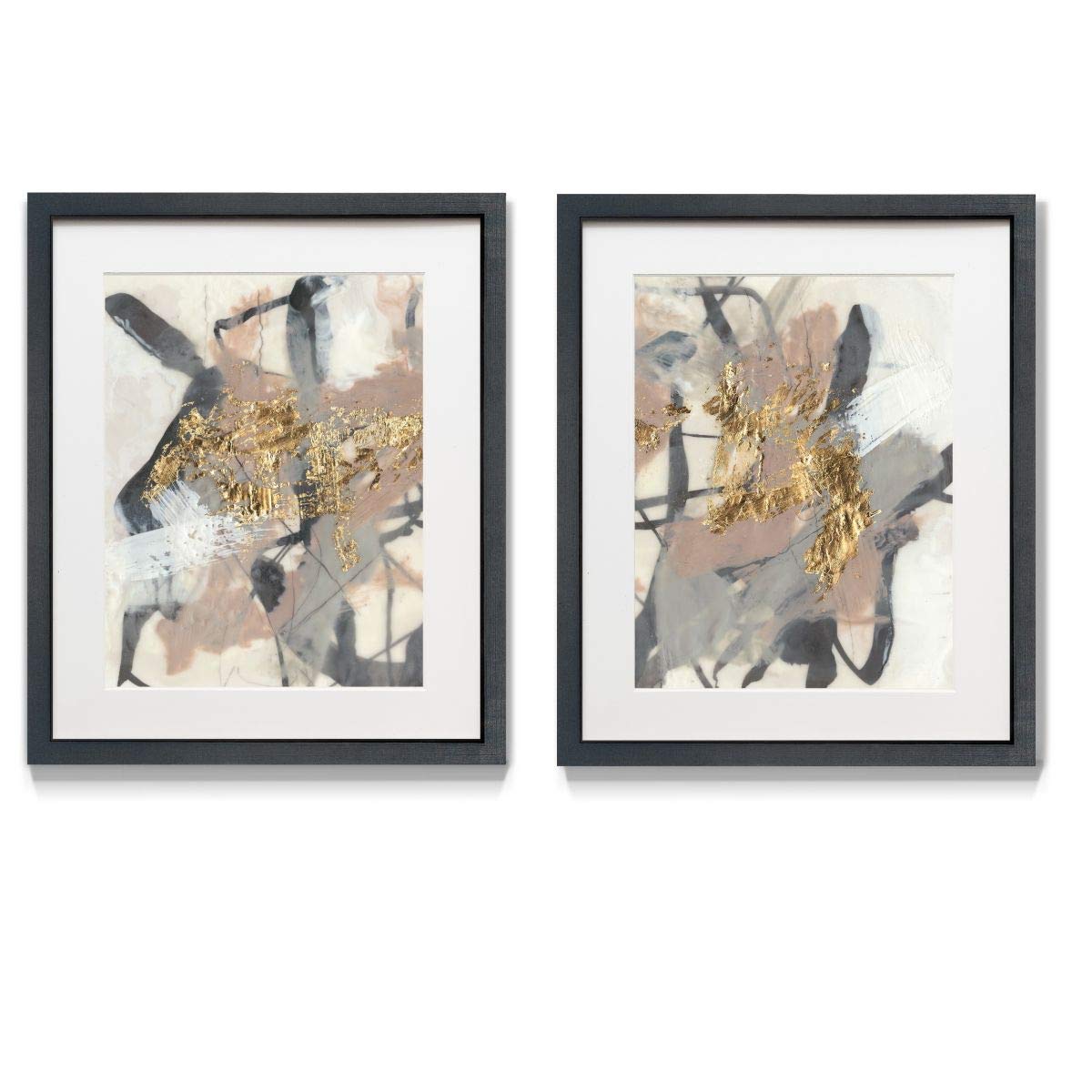 Distressed Black Frame 2-Piece Floral Wall Art Set - Rose, Lilac, Tulip, Daisy, Marigold, Wild Flowers, Dandelion & Coral Designs, 16x20 Inches, Ready to Hang - Perfect for Living Room, Bedroom or Office Decor