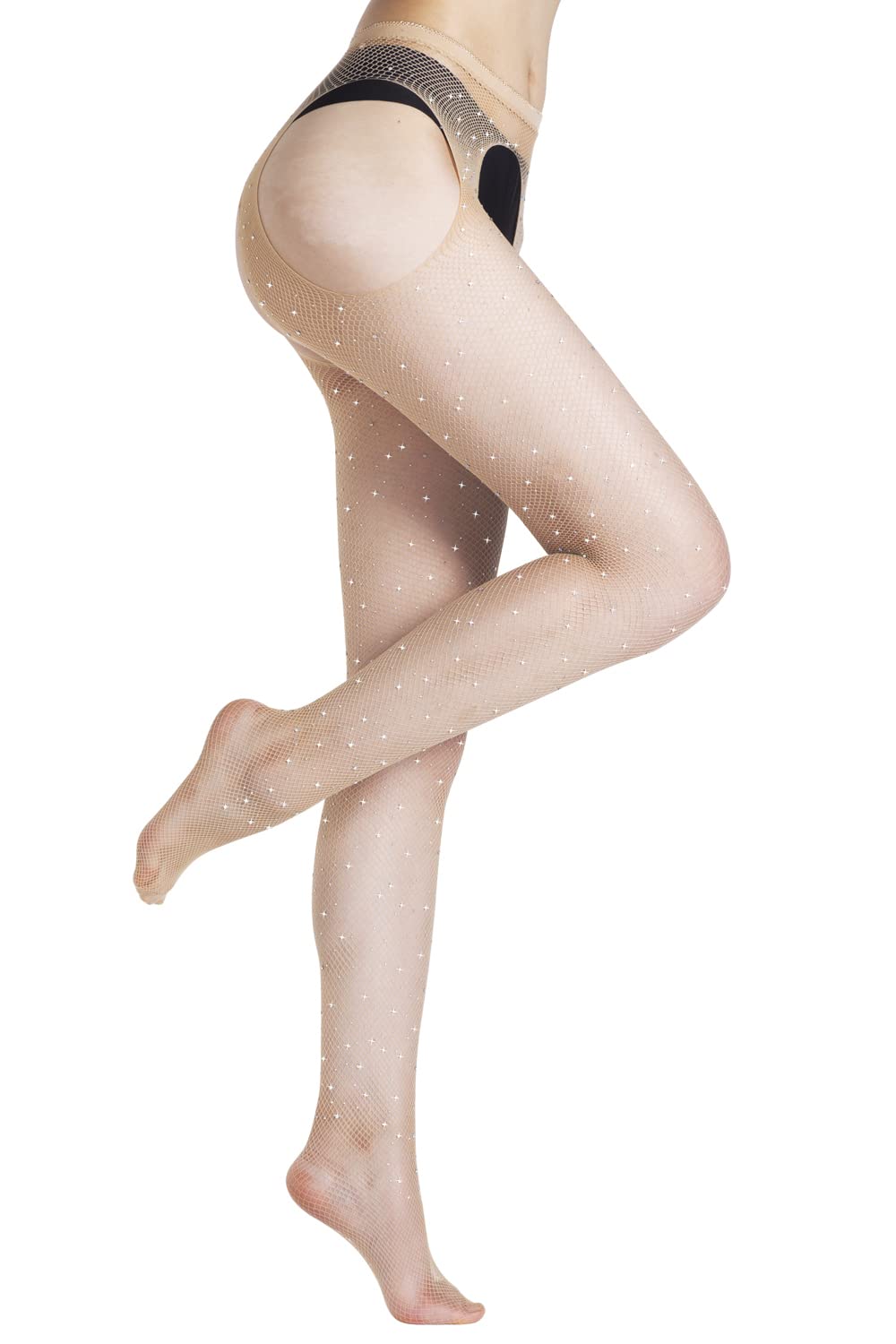 Sparkly Rhinestone Stockings for Women - Sexy Fishnet Tights with Glitter Details, Nude One Size Pantyhose - Perfect for Parties, Date Nights & Special Occasions