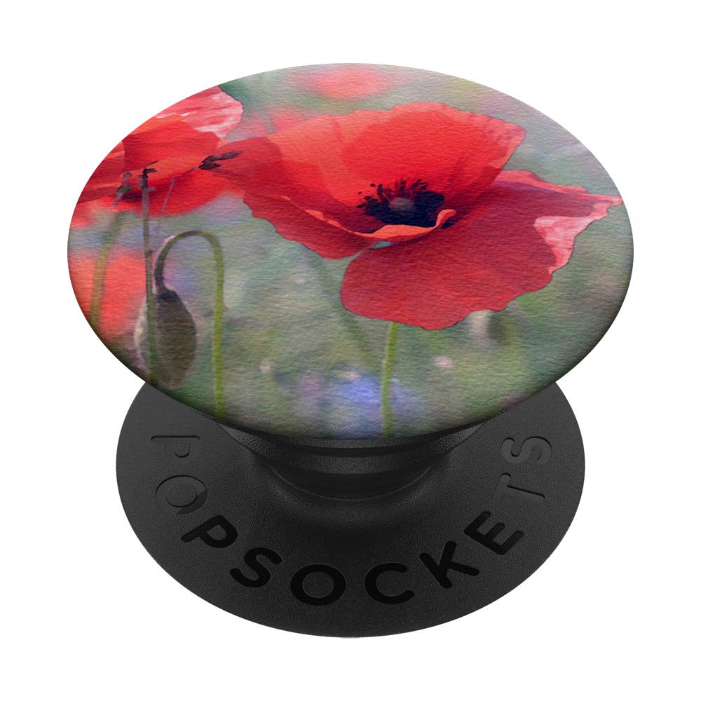 Watercolor Red Poppy Flower PopSocket Grip - Swappable Phone & Tablet Holder for Gardens, Outdoor Adventures & Daily Use