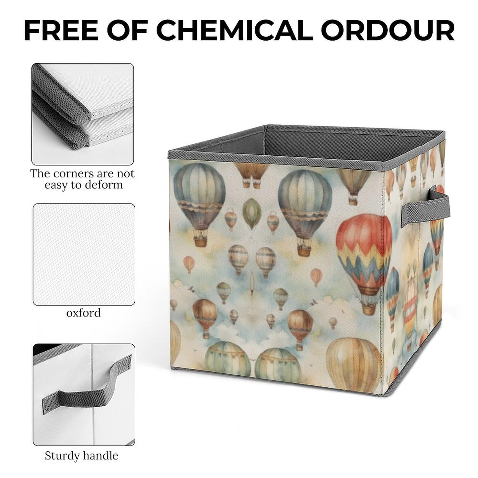 Foldable Watercolor Hot Air Balloon Storage Cubes with Handles - Closet Organizer Bins for Clothes, Shelves & Cabinets | Perfect for Bedroom, Nursery & Travel Organization