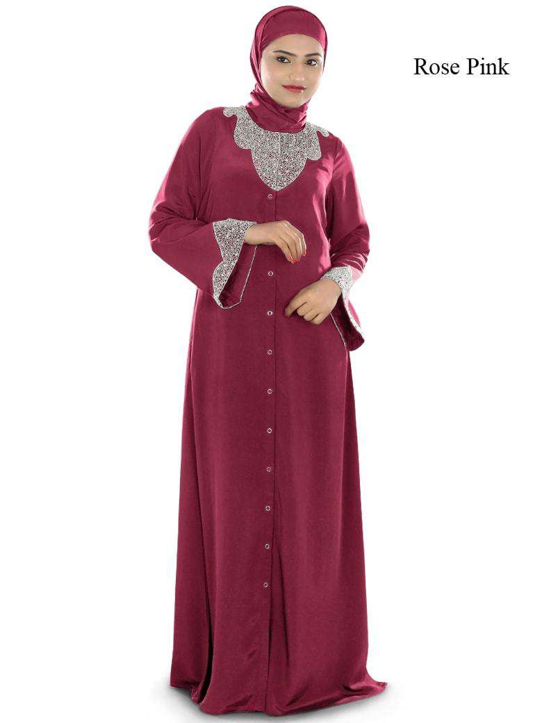 Hifja Black Hand Embroidered Burqa - Islamic Abaya Dress for Women - Modest Muslim Prayer Dress - Perfect for Mosque, Eid & Special Occasions
