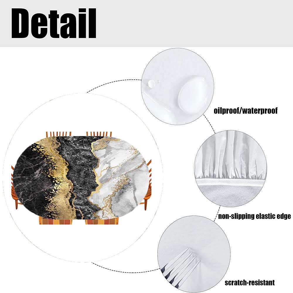 Elegant Marble Oval Tablecloth for 42 x 60 Inch Tables - Waterproof & Wrinkle-Resistant for Indoor Dining, Outdoor Patio & Festival Decor - Perfect for Dinner Parties, Weddings & Holiday Gatherings