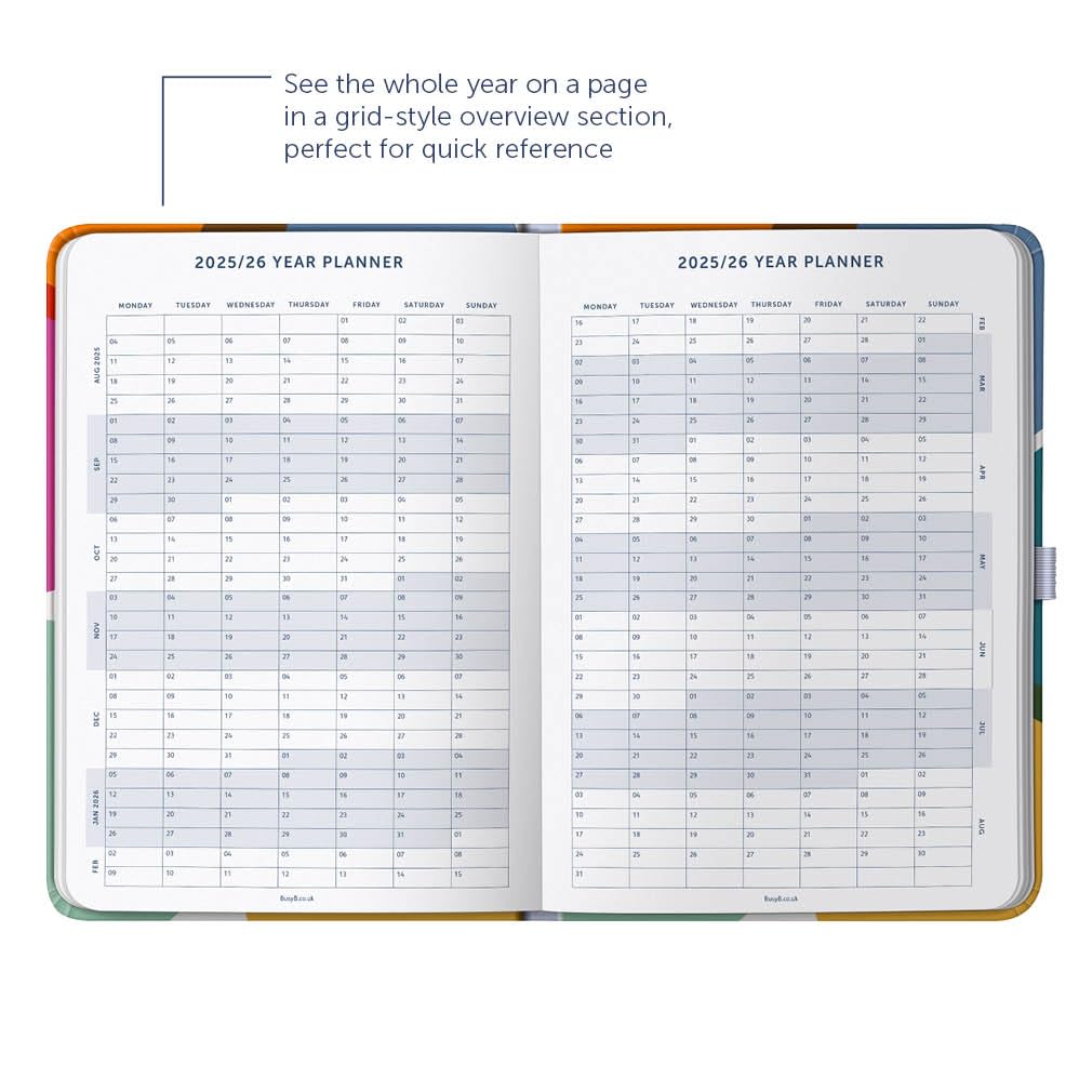Busy B Mid Year Day a Page Diary August 2024 - August 2025 | A5 Daily Planner with Pen Holder, Elastic Closure & Year Planner | Perfect for Work, School & Personal Organization