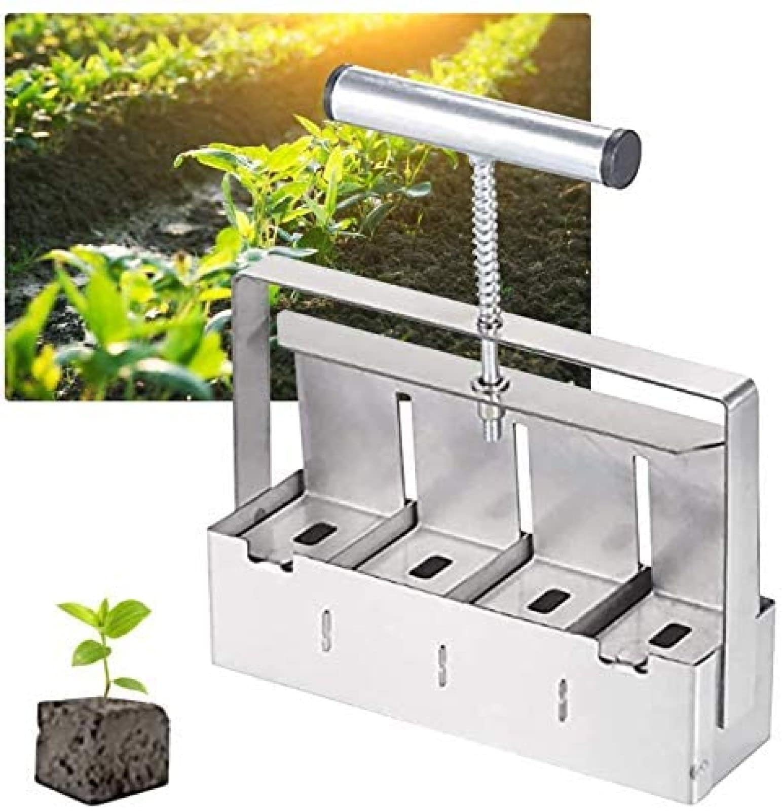 JWCN Handheld Soil Block Maker Tool - Metal Seedling Transplanter for Vegetable Plants, Garden & Greenhouse - Perfect for Starting Seeds in Yard, Raised Beds & Indoor Gardening