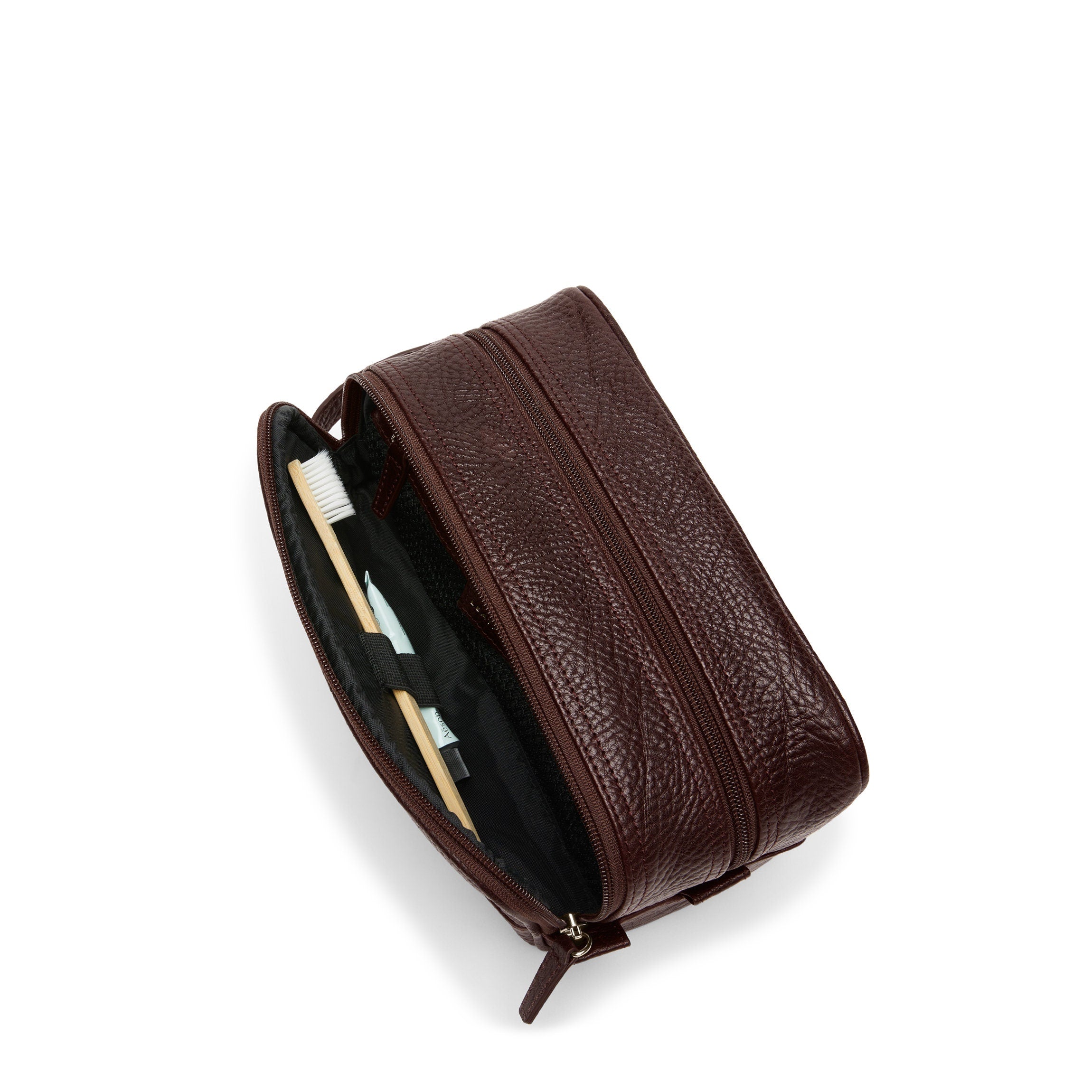 Premium Small Double Zip Toiletry Bag for Travel - Waterproof Cosmetic Organizer (Espresso Brown) - Perfect for Gym, Vacation & Business Trips